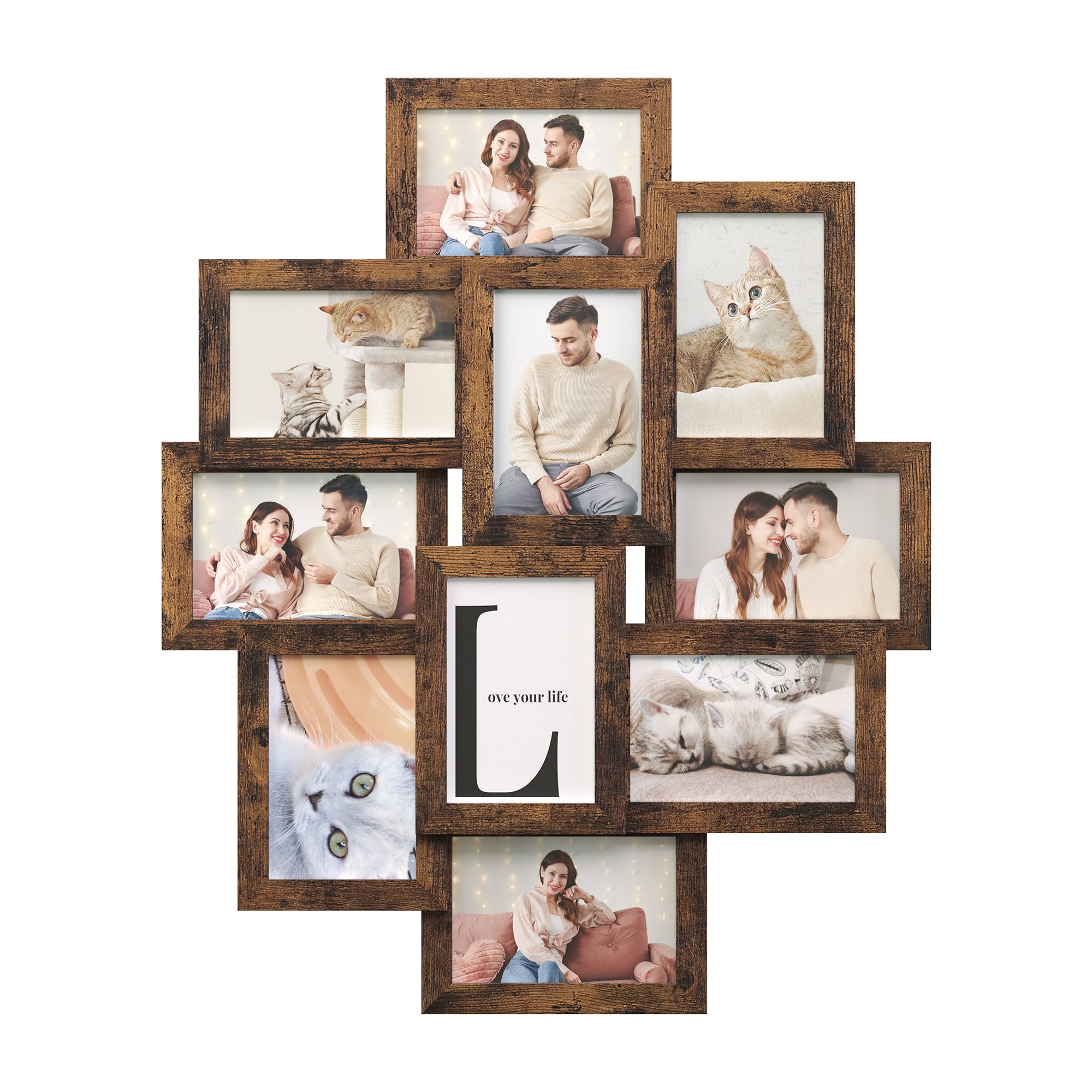 SONGMICS 4x6 Collage Picture Frames for Wall Decor, 10 Pack Family Photo Collage Frame Set for Gallery, Glass Front, Assembly Required, Christmas Gift, Rustic Brown URPF020X02