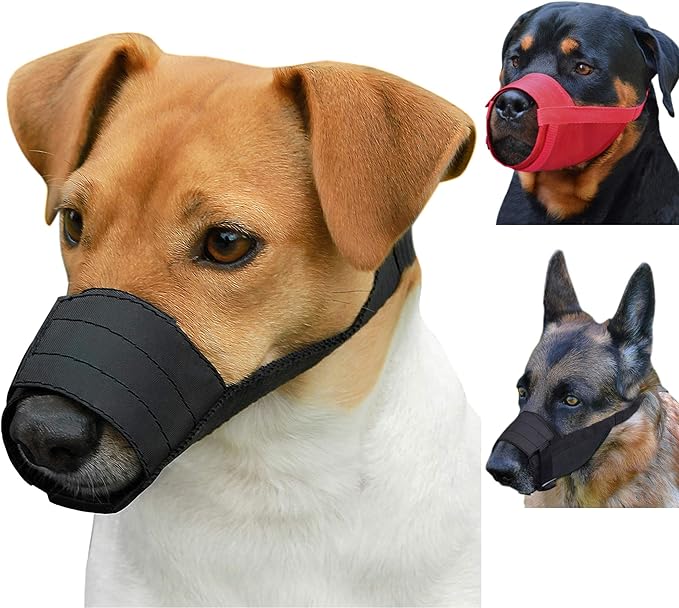 CollarDirect 2PCs Set Dog Muzzles Adjustable Soft Breathable Nylon Dog Mouth