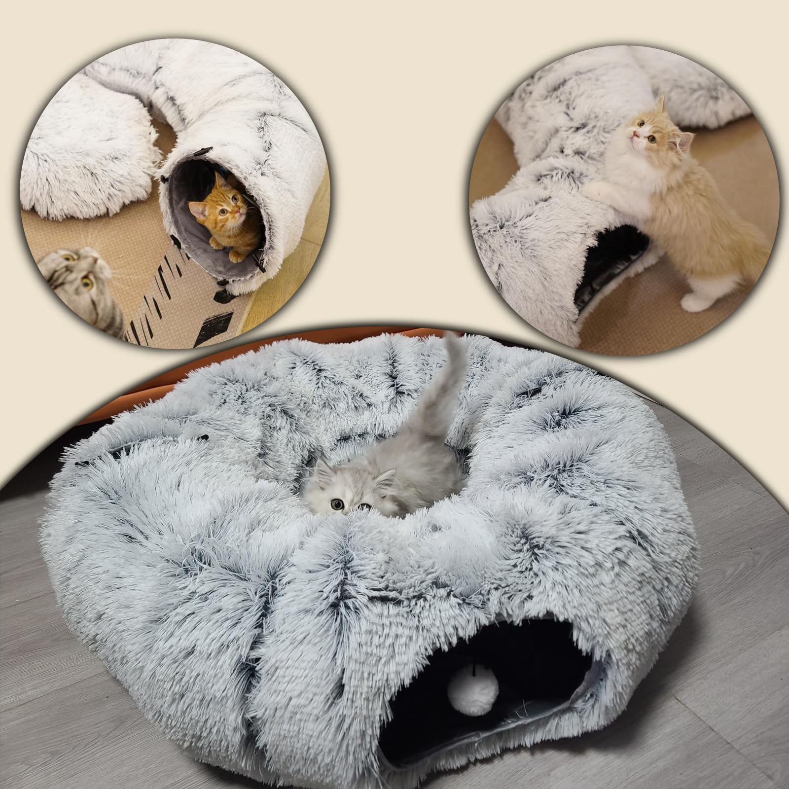 Pawtenda Túneles para gatos de interior, cama de túnel de felpa para gatos, cama de dona para jugar, juguetes multifuncionales para relajarse