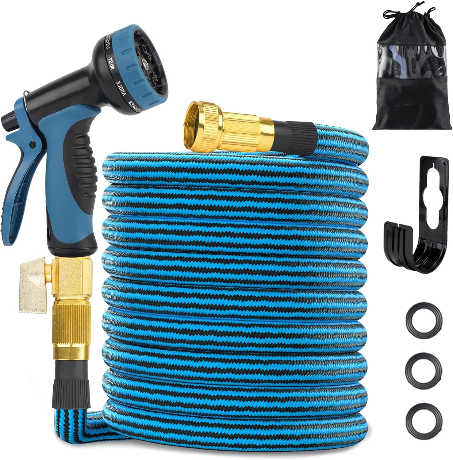 100 ft Expandable Garden Hose - Kink Free Flexible Water Hose 100ft with 10 Pattern Spray Nozzle, 3/4 Solid Brass Connectors, Retractable Lightweight Expanding Hose