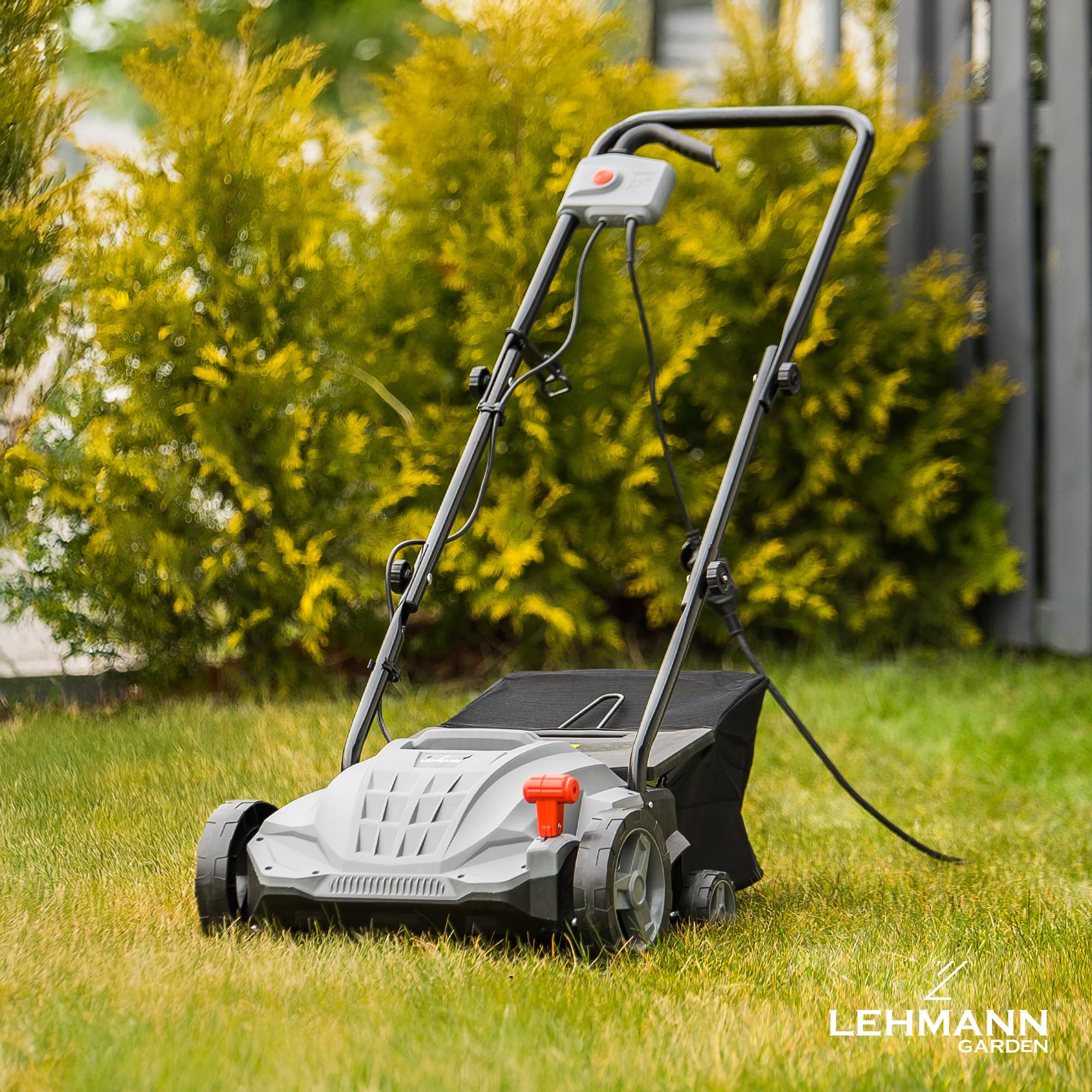 LEHMANN Alyssum - Escarificador de espuma (2 w1, 1500 W, escarificador eléctrico con ancho de trabajo de 32 cm, profundidad de trabajo ajustable en 4 niveles de -12 biz + 4 mm