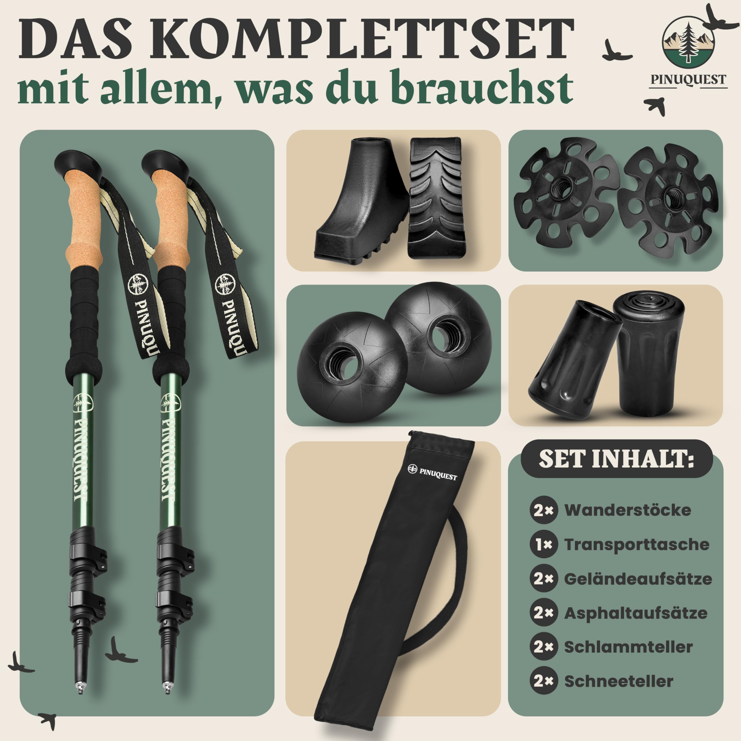 Wanderstöcke Teleskop – Ultraleicht Aluminium oder Carbon – Trekkingstöcke mit Korkgriff – Nordic Walking Stöcke für Damen & Herren – 63–135 cm verstellbar
