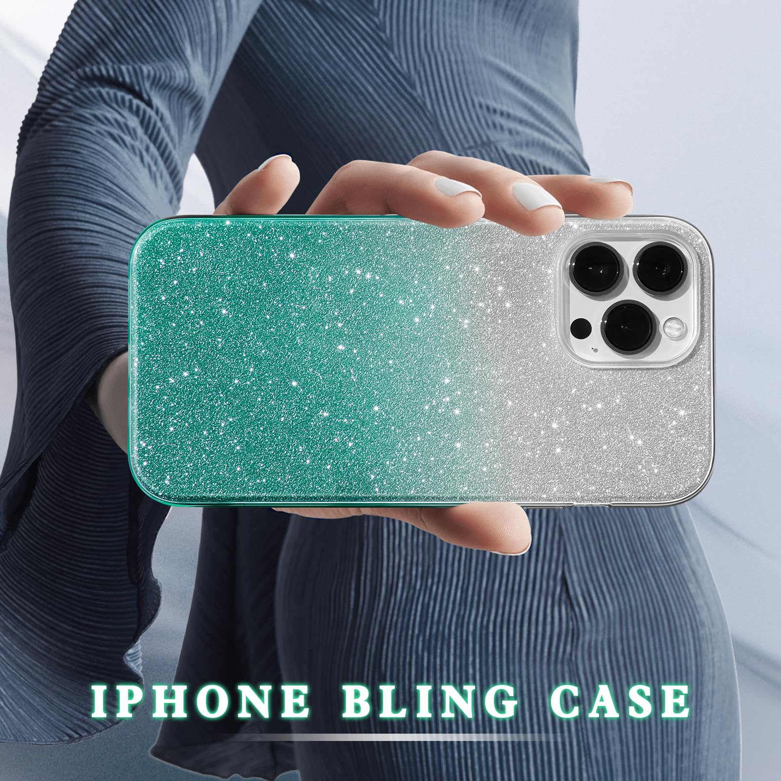 LIUJUNH Per iPhone 12 Mini 11 Pro Max X XS 7 8 Plus SE Custodia Luxury Glitter Bling Cover Trasparente 360 ​​Full Body Protettiva Telefono Coque, Verde Fluorescente, Per iPhone 7Plus