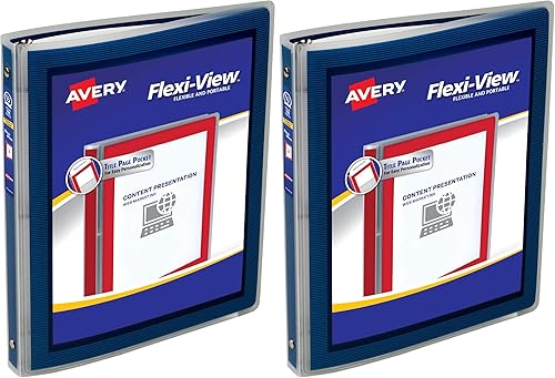 Miniatura 1 de Avery Flexi-View - Carpeta de 3 anillas, anillos redondos de 12 pulgada, 1 carpeta azul marino (15766) (paquete de 2)