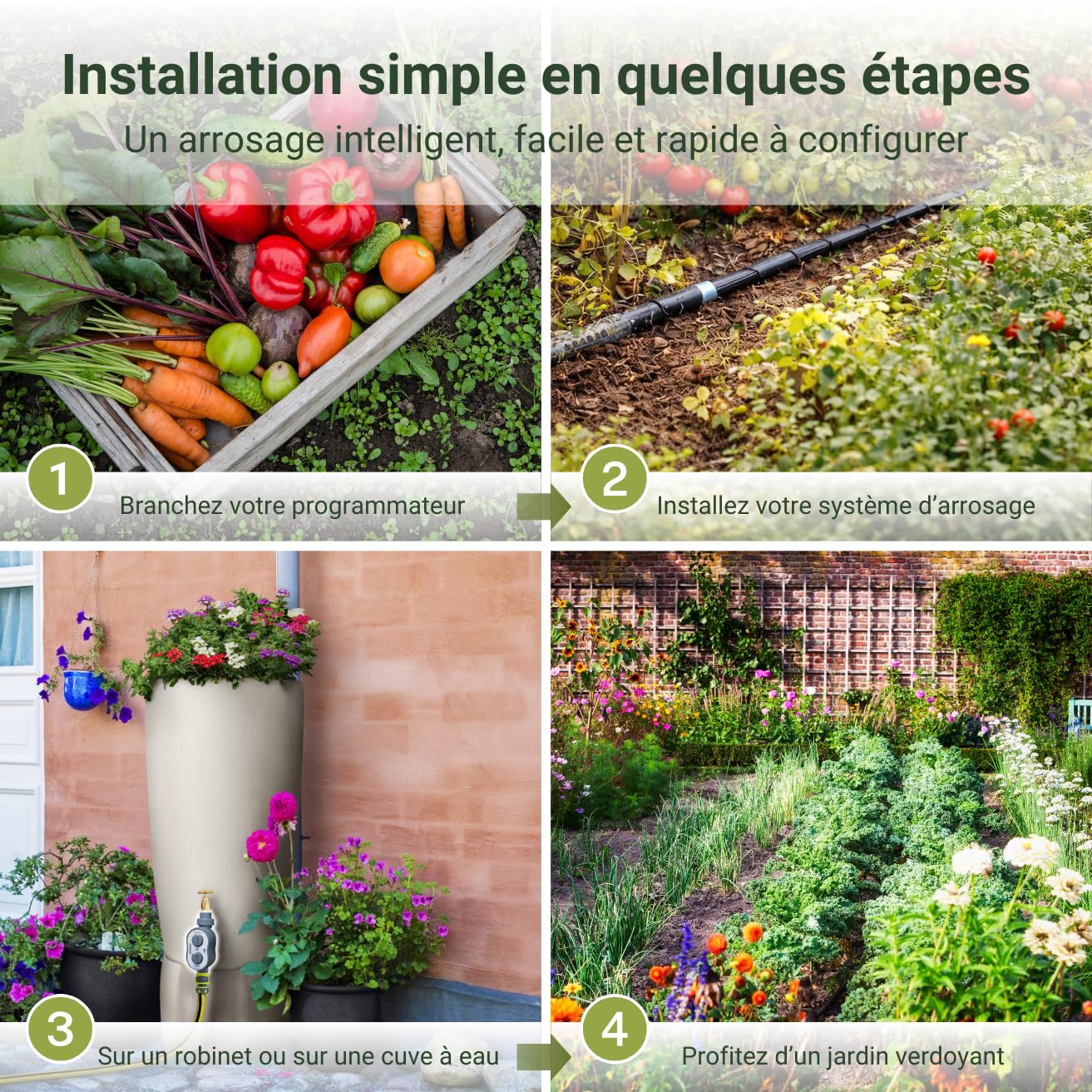 Jardibric - Programmateur d’Arrosage sans Pression 0 Bar 1 Voie - 110 Programmes - Durée 1 Min à 2 h - Fréquence 1 h à 7 Jours - Compatible Réserve d’Eau et Détecteur de Pluie (Option)