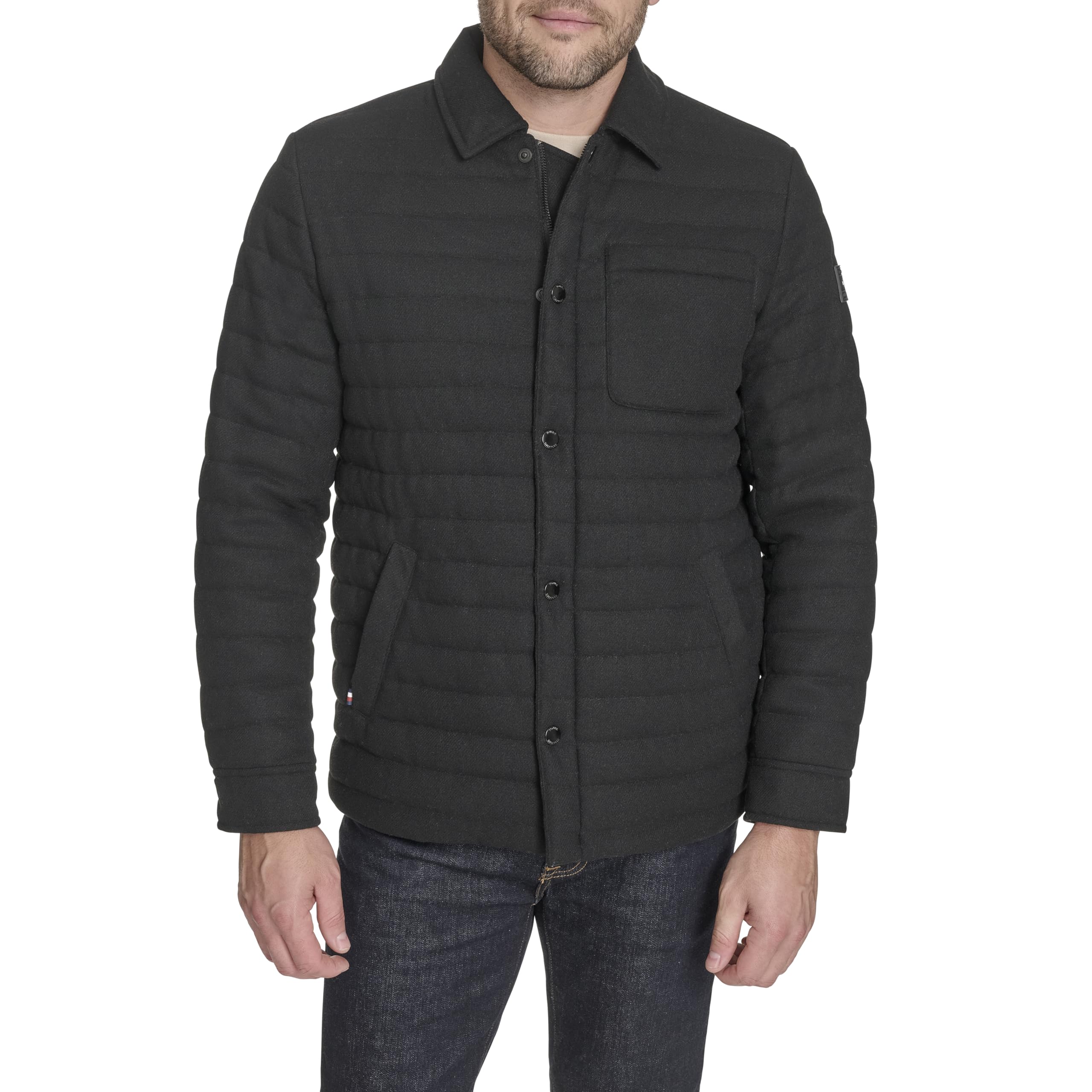 Tommy Hilfiger Gesteppte Herren-Shacket aus Wollmischgewebe, Schwarz, XXL