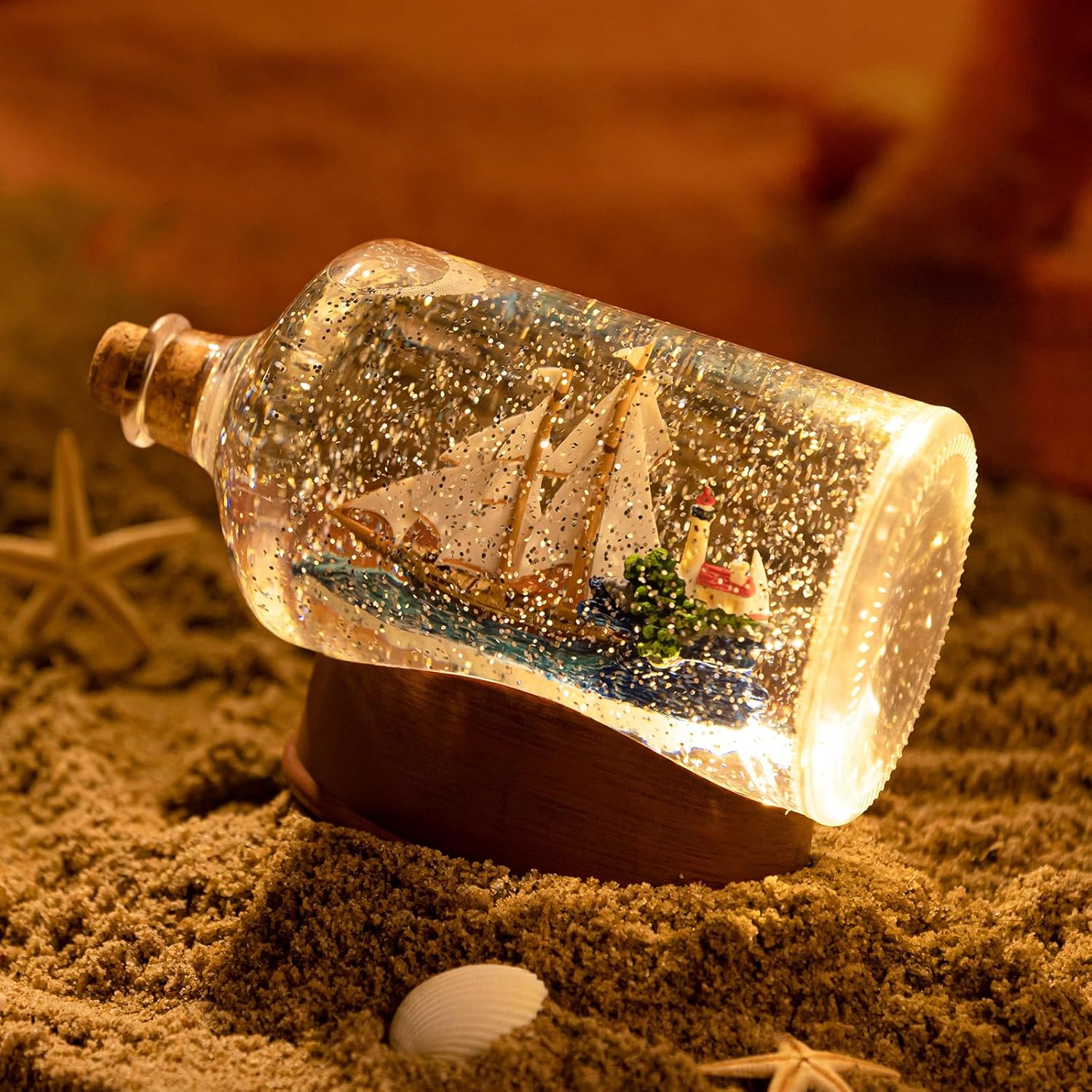 Snow Globe Lantern with Drift Bottle – Shatterproof Songs Musical Automatic Snowfall, Led Light, USB & Battery Powered, for Easter Day Gifts Birthday Home Decor Fall Decoration, Transparent