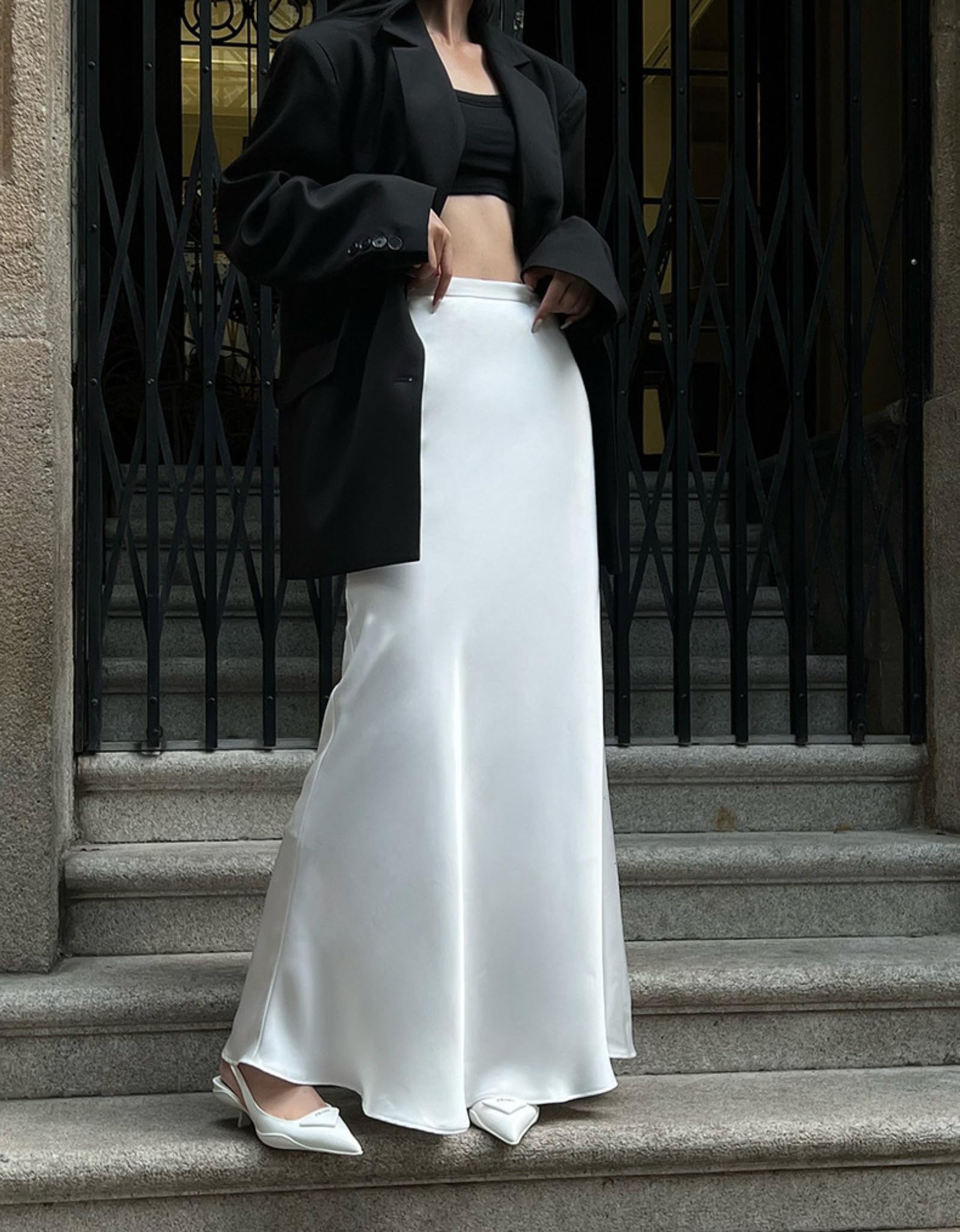 Jupe Longue En Satin Pour Femmes Taille Élastique Lâche Décontracté Taille Haute Ourlet Fluide Hanche Droite Jupes Trapèze En Queue De Poisson