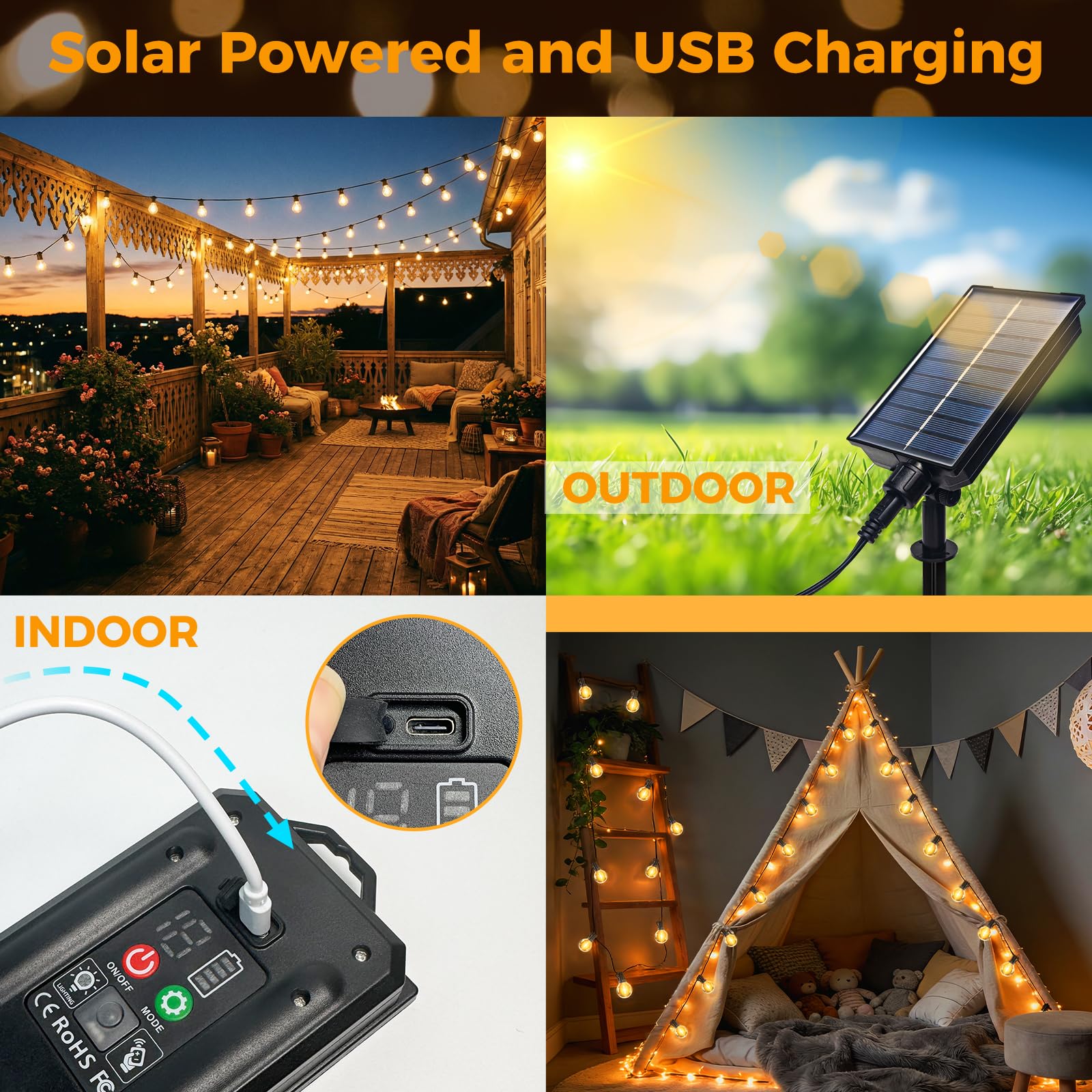 btfarm 20M G40 Catena Luminosa Esterno Solare con Telecomando + 10M Catena Luminosa Esterno con Telecomando, G40 LED Lampadine Impermeabile 3 Modalità Dimmerabile