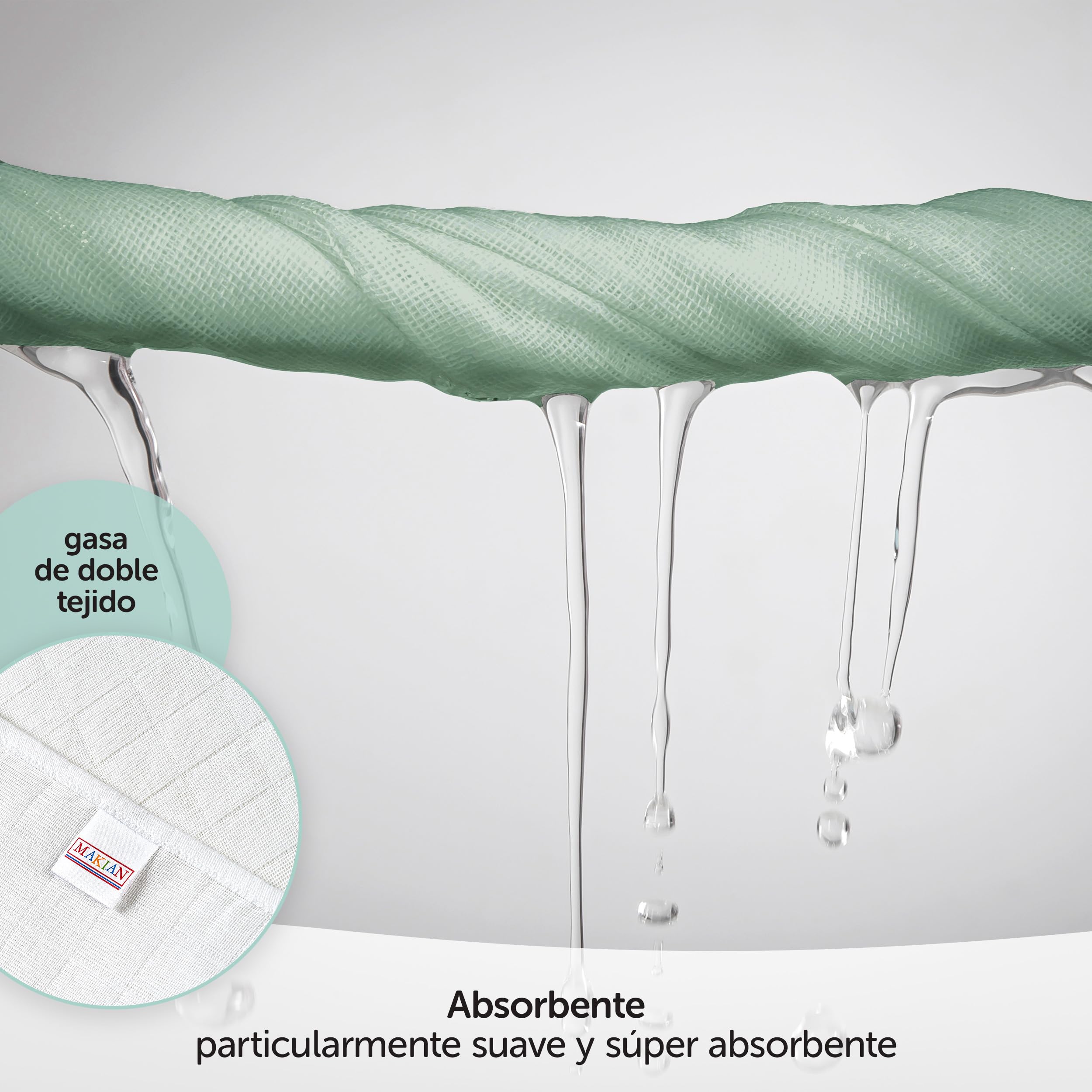MAKIAN Pack de 4 Muselinas Bebé Algodón, Paños de Muselina Doble Capa 100% Algodón, Gasas 70x70 cm - Menta/Blanco/Gris