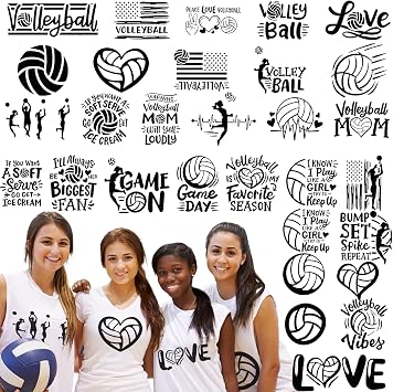 Cholemy 30 Pcs Iron on Decals Iron on Transfers Vinyl Patch Bulk T Shirts Stickers Mom DIY Craft Lover Gift Sport Ball Team Fan Heart Bag Hat Pillow DecorationVolleyball