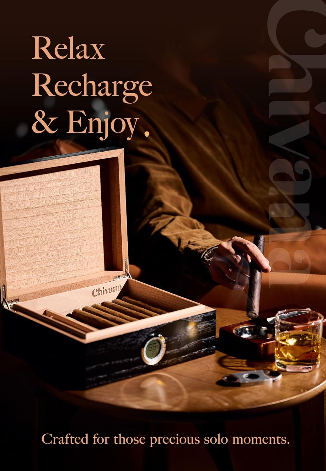 Chivana Premium Humidors for 20-35 Cigars with Rich Cedar Veneer Lining and Accessories. Safe and airtight Seal Lips Built. Excellent Gift for Love Ones.