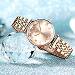 CIVO Femmes Montre en acier inoxydable étanche Montre de poignet en quartz analogique Mode Elégant Designer Deux mains uniques avec cadran à l'échelle du temps diamant