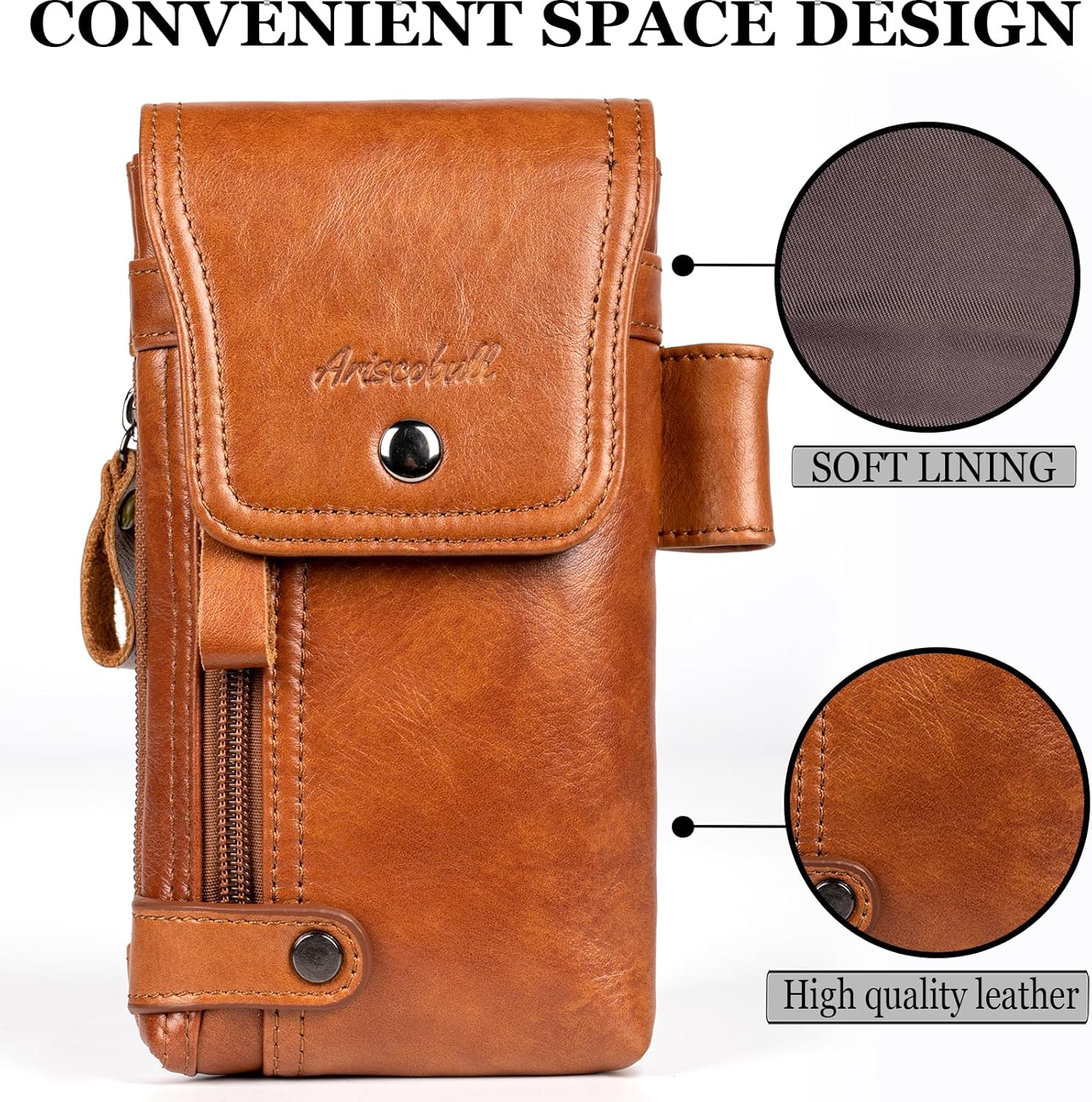 Leather Phone Holster - Genuine Full-Grain Buffalo Leather Cell Phone Holsters - for iPhone 16, 15, 14, 13pro, Galaxy S24, S23, S22 (Brown, Large) - Image 5