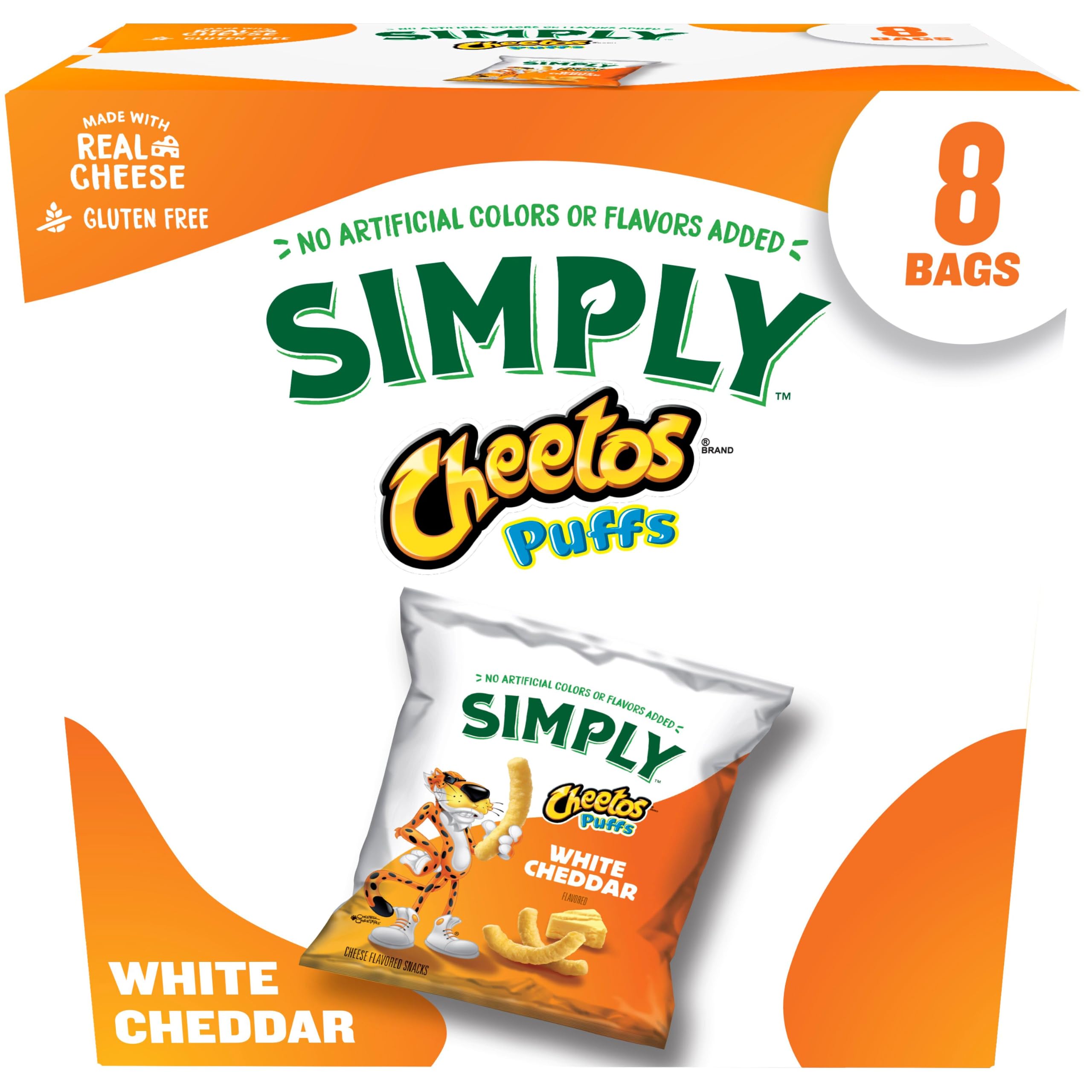 Frito-Lay Simply Cheetos White Cheddar Puffs, 0.625oz Bags (8 Pack)