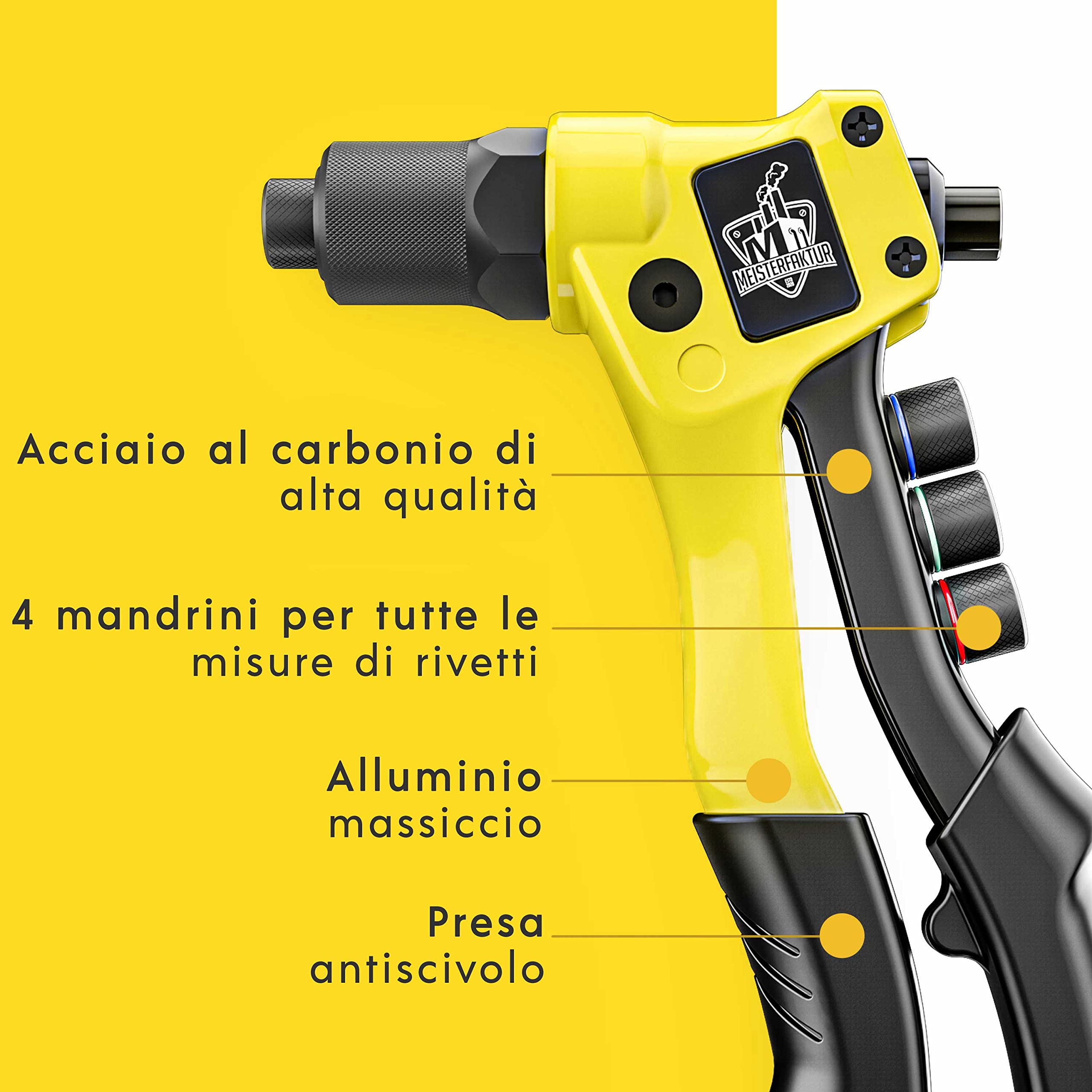 Meisterfaktur Rivettatrice per inserti filettati- Minimo sforzo - Robusta rivettatrice manuale con 100 rivetti - Moderna rivettatrice professionale con impugnatura ergonomica per veri artigiani!
