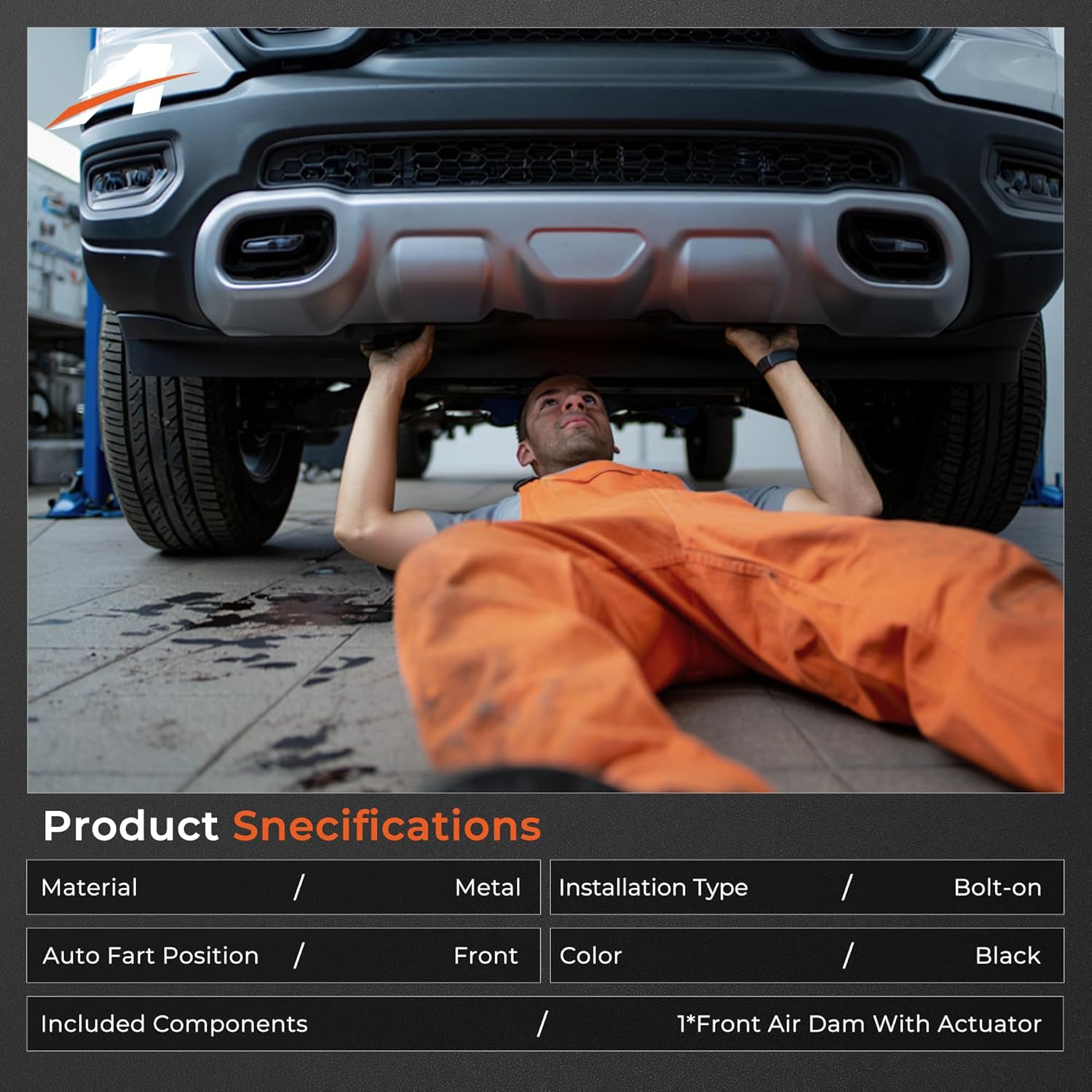 Front Air Dam with Actuator Compatible with Ram 1500 2019 2020 2021 2022 2023 2024, Front Spoiler Replace# 68274406AH - ram 1500 Accessories