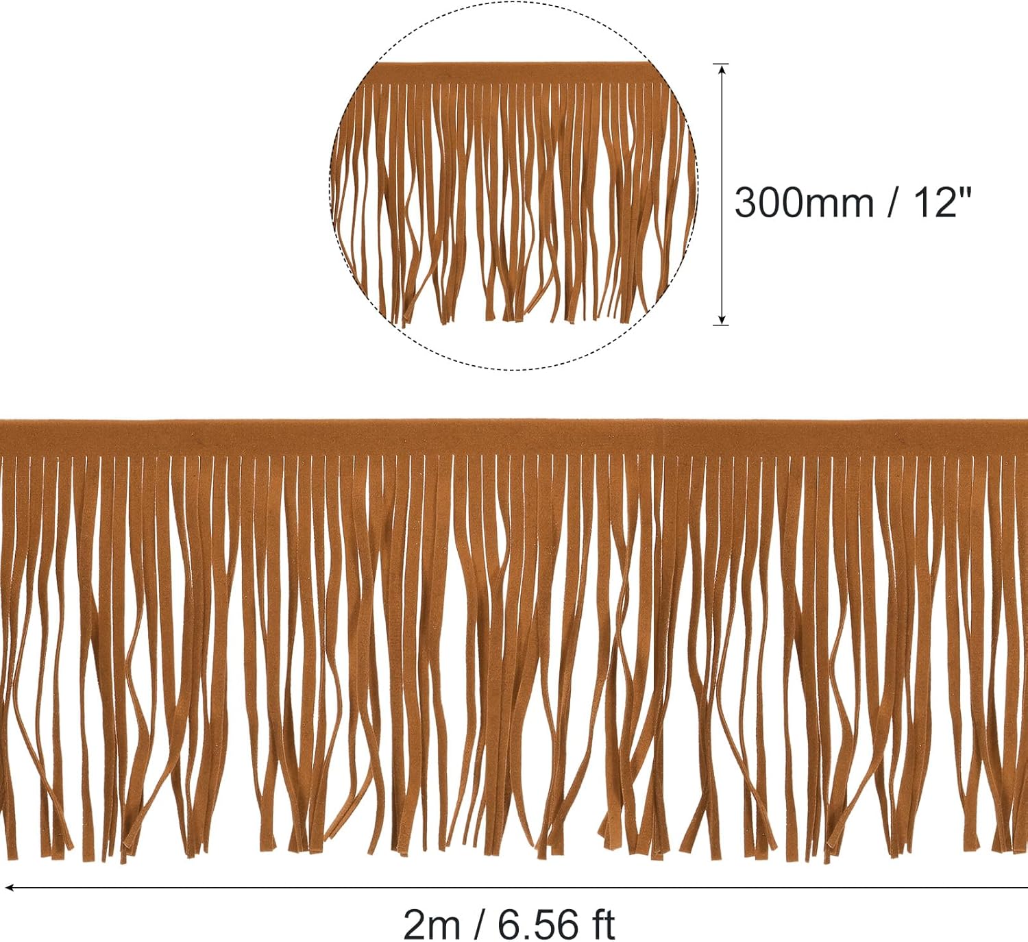 uxcell 2 Yards 12 Inch PU Leather Suede Fringe Trim Double Side Leather Sewing Tassel Fringe for DIY Sewing Dress Crafts Skirt Decoration, Brown