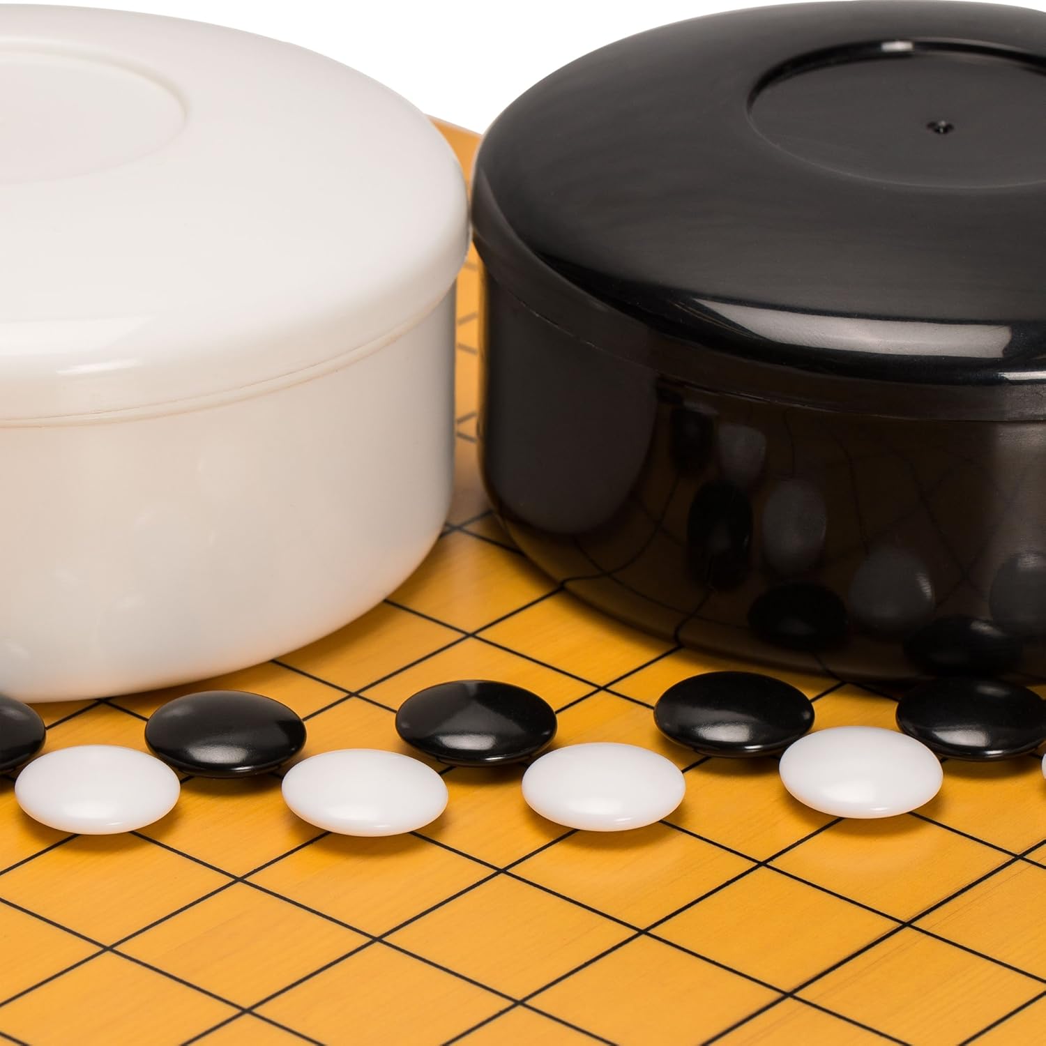 Yellow Mountain Imports Shin Kaya Beginner's Reversible 13x13 / 9x9 Go Game Set Board (0.8-inch) with Double Convex Melamine Stones - Classic Strategy Board Game (Baduk/Weiqi)