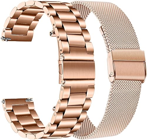 TRUMiRR Juego de correas de oro rosa para Garmin Vivomove HRVivoactive 3, correa de metal de acero inoxidable de 0.787in + correa de malla de