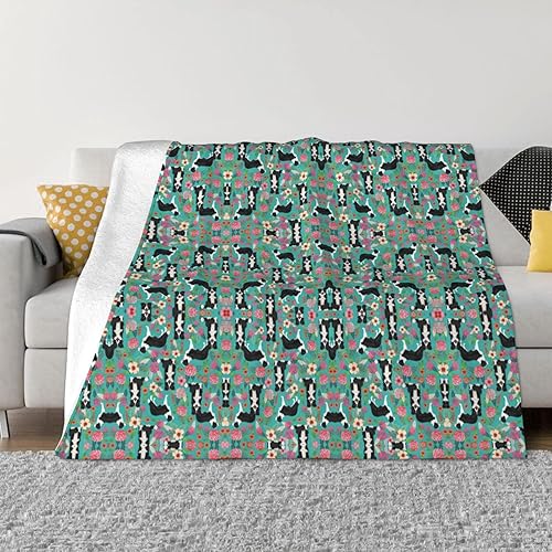 Border Collie - Manta de franela con estampado floral ultra suave, manta de microforro polar cálida para sofá sala de estar