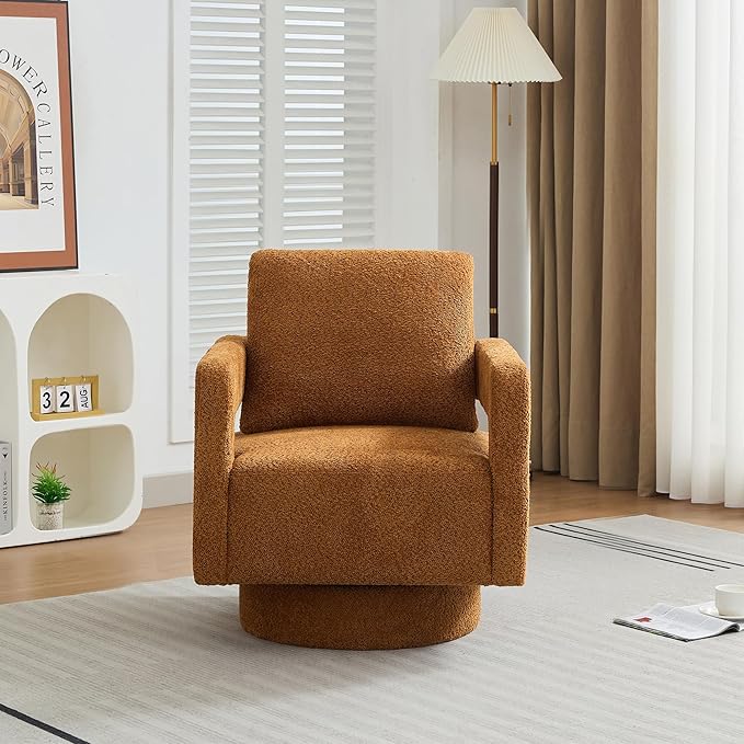 Sillón Giratorio Tapizado Boucle Caramelo 360° miniatura 4