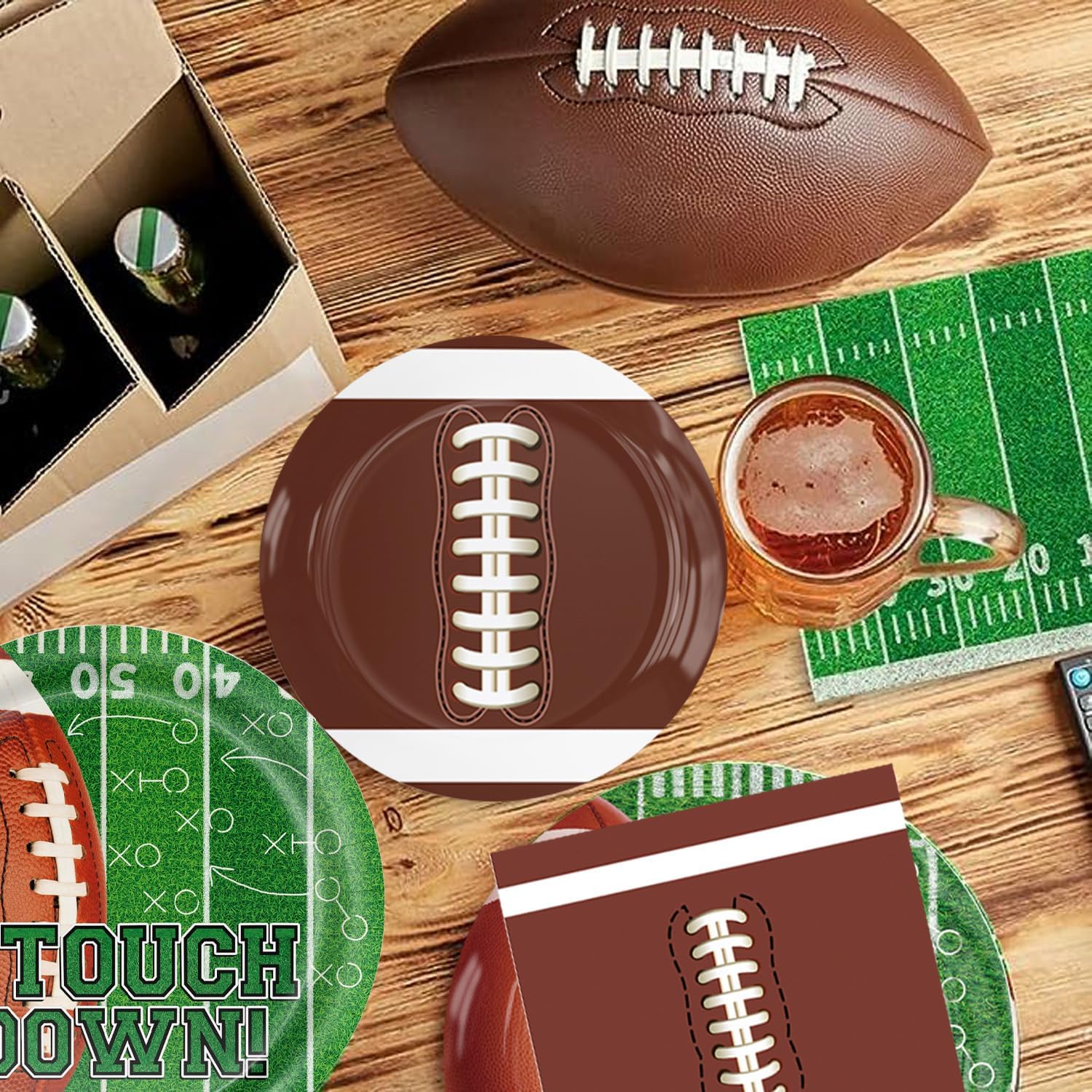 Football Party Supplies tableware Set serve 20 Guestes Football Game Party Plates Napkins Cups Banner and touchdown tablecloth for Football Birthday party Football Game Day Taigate Party decor - Image 7