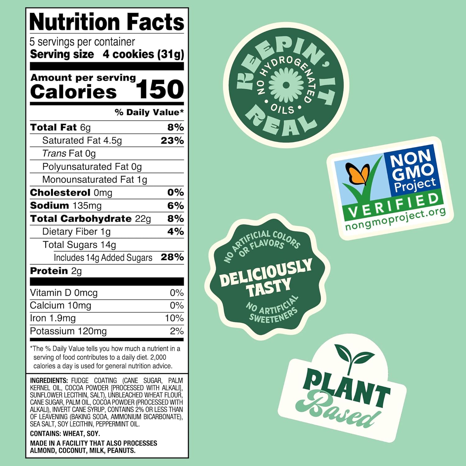Back to Nature - Fudge Mint Cookies - Real Ingredients like Wheat Flour - Vegan, Non-GMO - Seriously Tasty Snacking - 5.5 Ounce (Pack of 6)