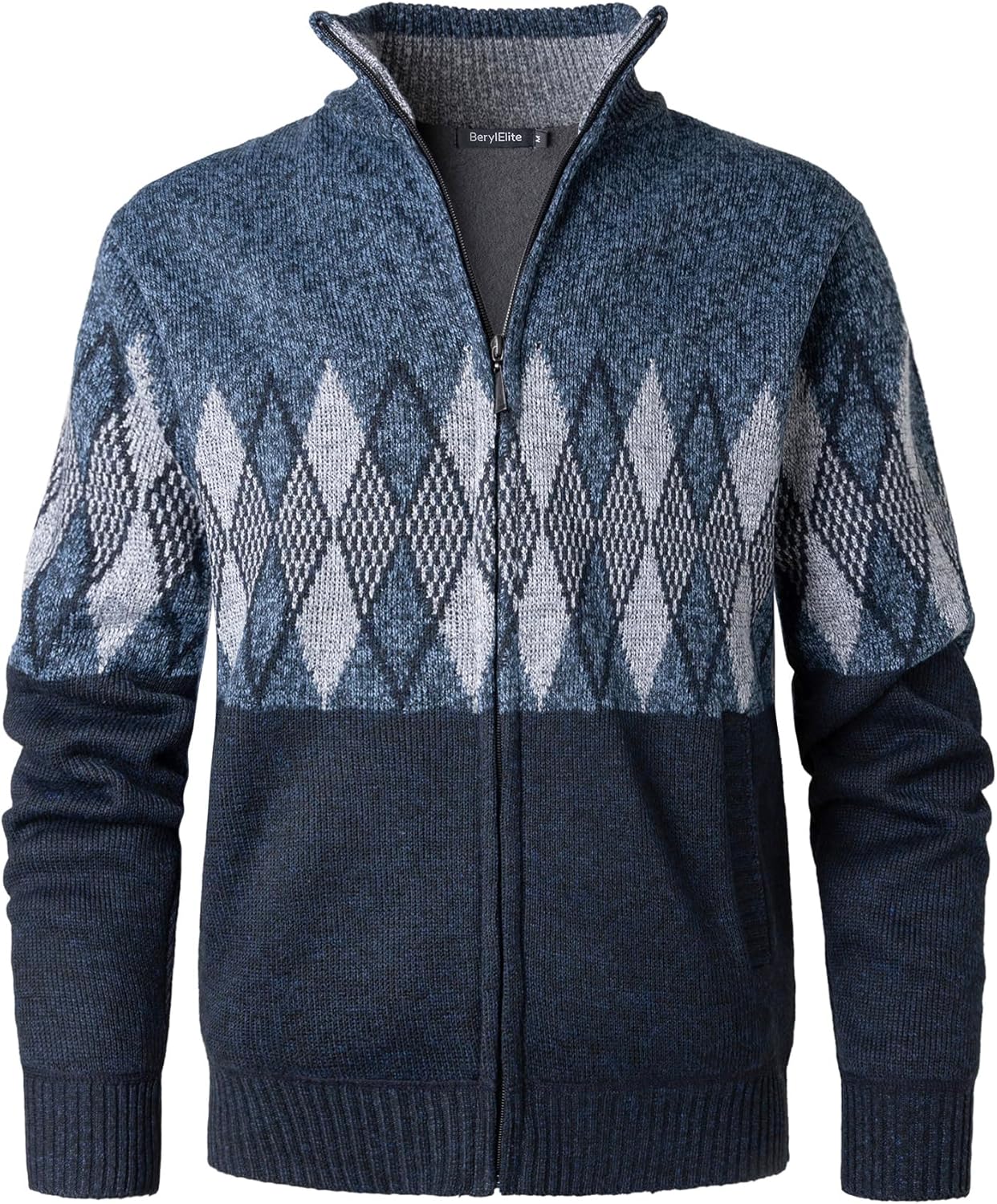 Men's Stand Up Collar Cardigan Knitted Full Zip Sweater Long Sleeve Casual Sweatshirt