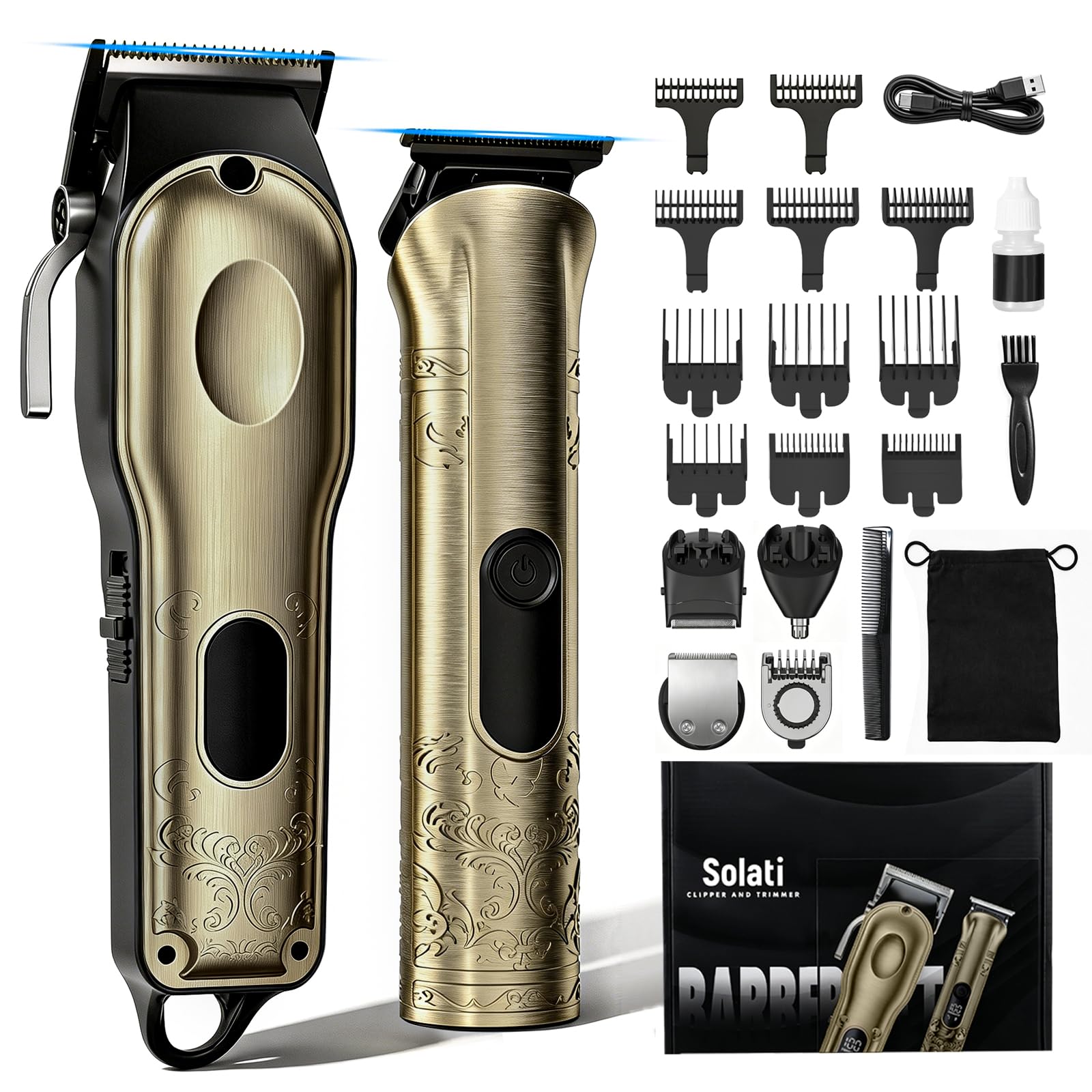 Solati Set de 2 Maquinas de Cortar Pelo Hombre Profesional, Recortadora de Barba Hombre LCD, Cortapelos Grande de Modelado y Trimmer Pequeño de Precision, Afeitadora Electrica, Regalo Hombre
