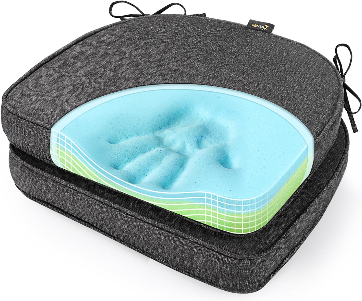 SUNROX Gel Memory Foam Chair Cushions, FadeShield Water-, Stain-Resistant Durable Reversible Seat Cushion Pads with Ties for Indoor/Outdoor Kitchen Dining Office, 19"x19", Set of 2, Midnight Midnight 19x19 Inch (Pack of 2)