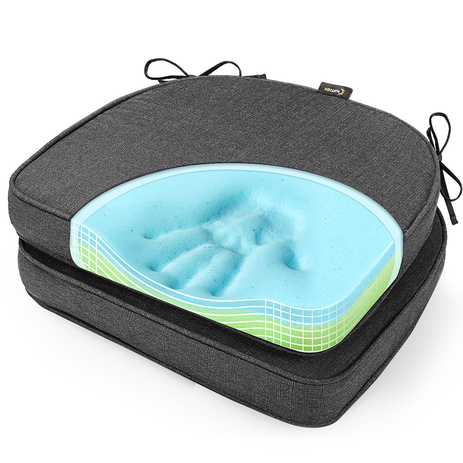 SUNROX Gel Memory Foam Chair Cushions, FadeShield Water-, Stain-Resistant Durable Reversible Seat Cushion Pads with Ties for Indoor/Outdoor Kitchen