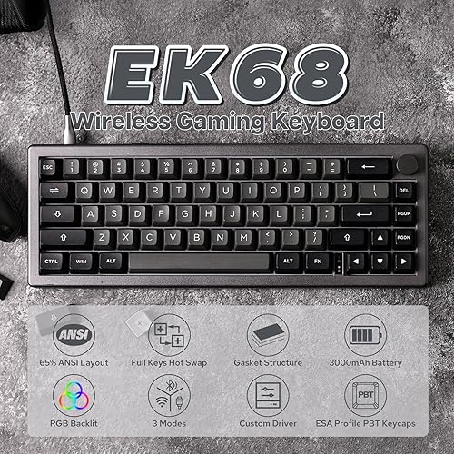 Miniatura 2 de EPOMAKER EK68 Teclado inalámbrico 65% para juegos con perilla de metal, teclado mecánico con junta intercambiable en caliente, Bluetooth