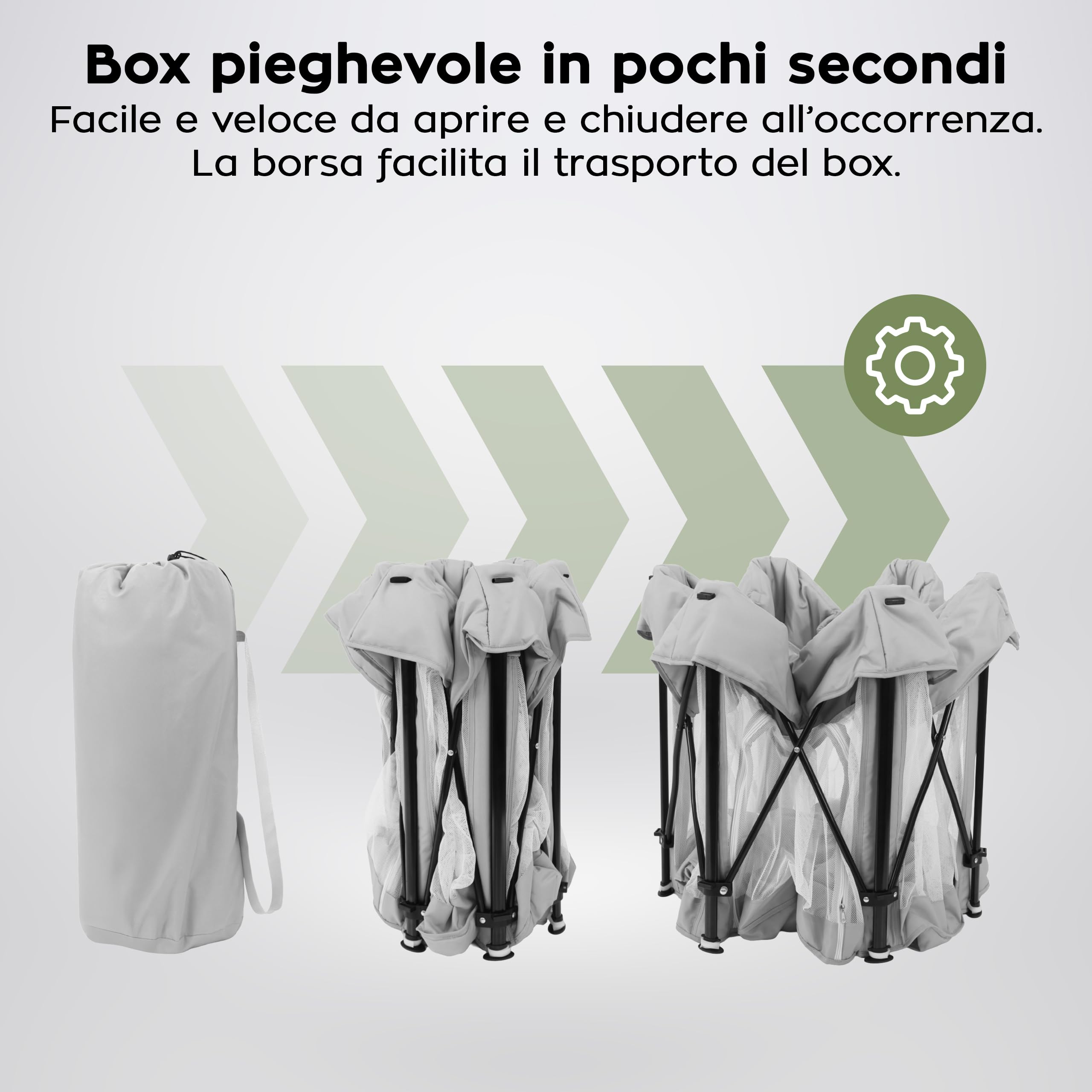 Tulano Cozy 30 Box per Bambini 125x125 cm – da 6 a 36 mesi – Recinto Neonato con Fondo – Struttura in Metallo – Rete Traspirante – Porta con Cerniera – Borsa Inclusa – Casa e Giardino – Grigio