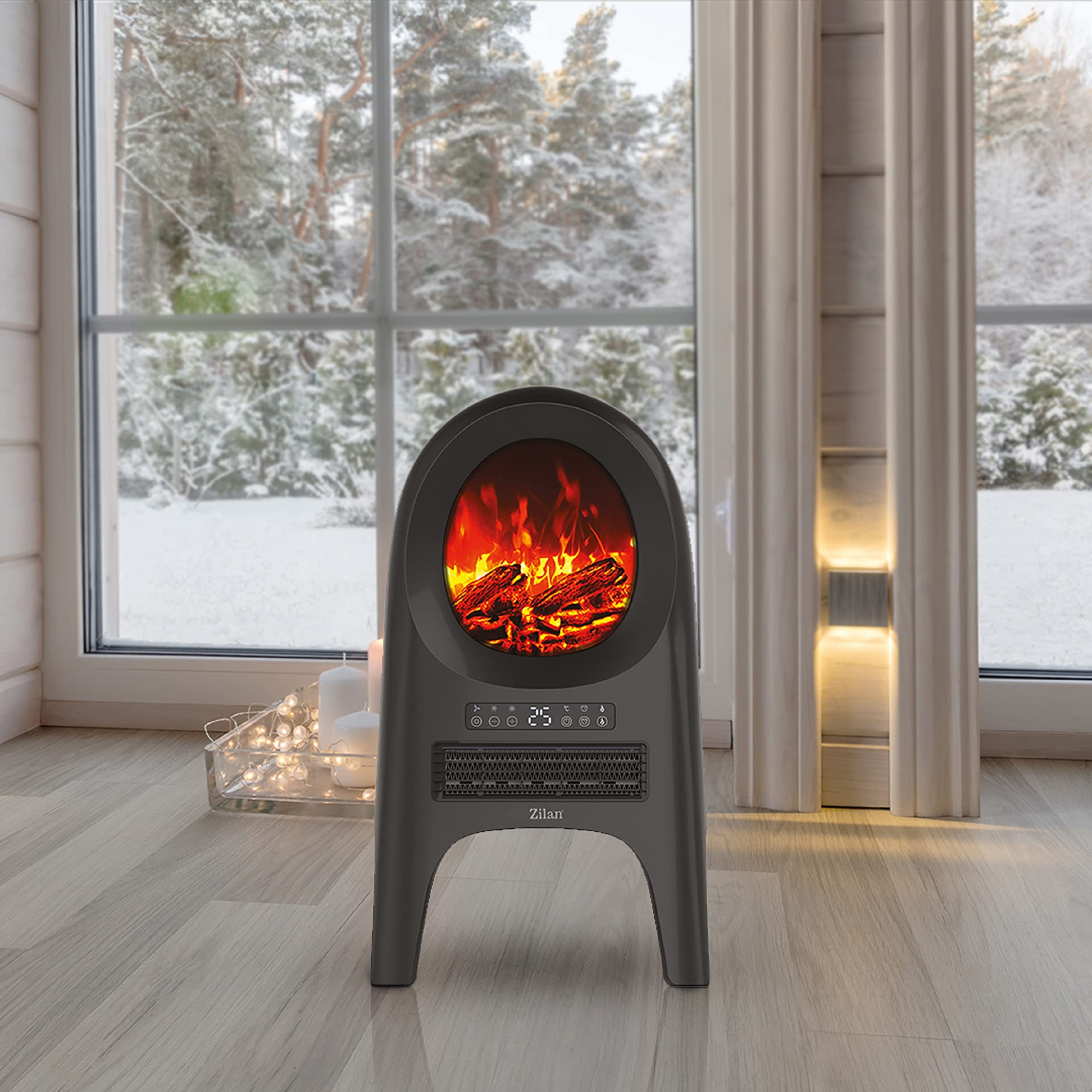 Design termoventilatore in ceramica, 10002000 Watt, 3 livelli, telecomando, timer 8 ore, funzione aria fredda, animazione 3D, protezione contro il surriscaldamento, termostato, riscaldamento