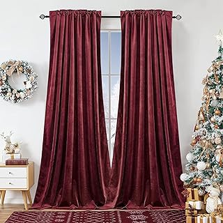 Dchola Wine Red Velvet Curtains for Bedroom Window, Super Soft Vintage Luxury Heavy Drapes, Room Darkening Rod Pocket Curtain for Living Room, W52 by L63 inches, 2 Panels - Buy now