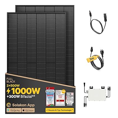 Solakon 1000W Balkonkraftwerk Komplettset mit 800W Wechselrichter zwei bifazialen 500W JA Solar Solarmodulen WLAN-App und Zubehör für die Steckdose