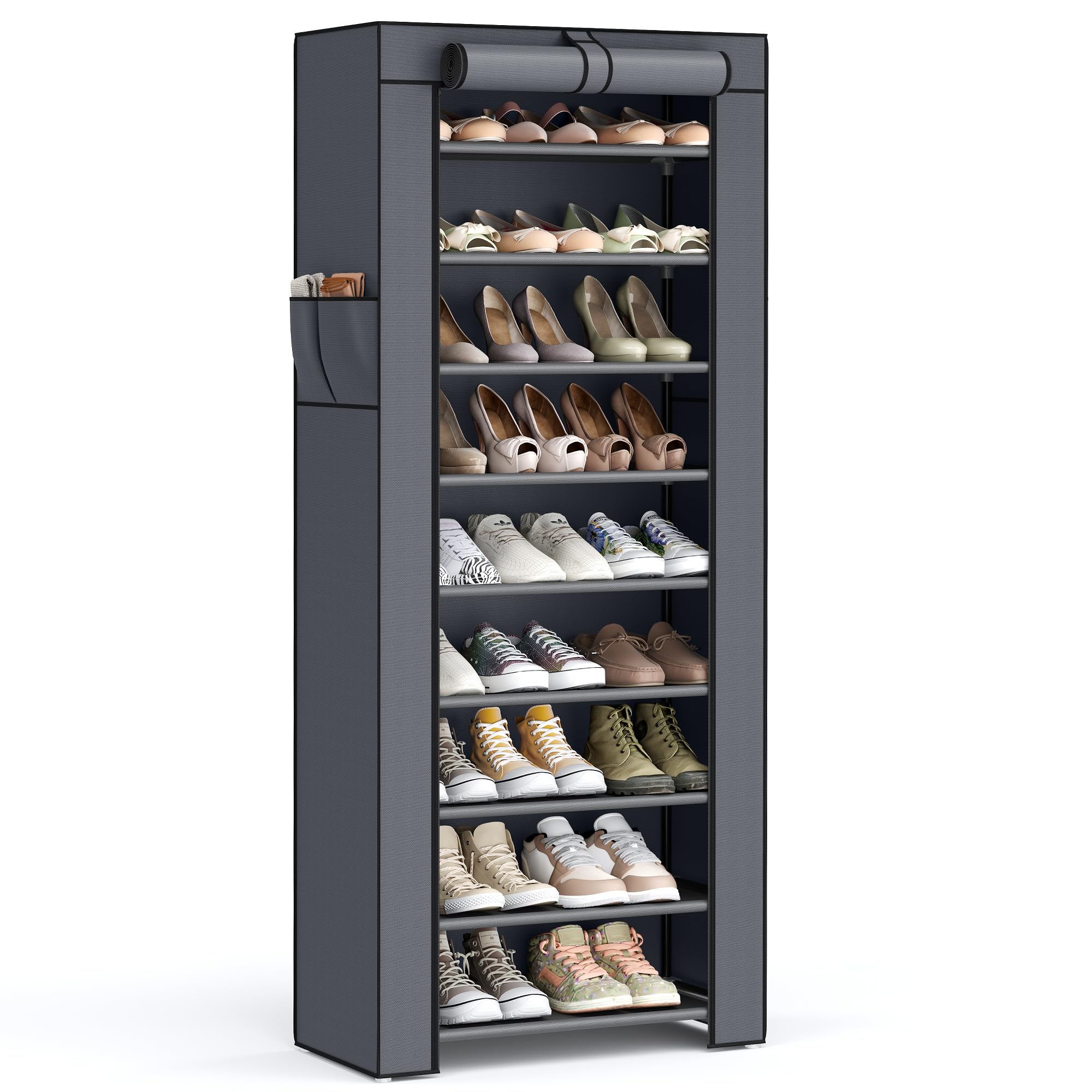 SONGMICS 9-Tier Shoe Rack, Shoe Storage Cabinet with Dustproof Cover, Free-Standing Shoe Storage Organizer for Closet, Entryway, Hold 27-35 Pairs of Shoes, for Sneakers, High Heels, Gray URXJ10G