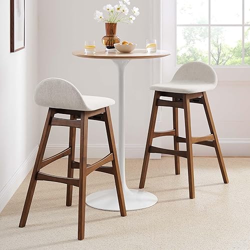 Miniatura 2 de Modway EEI-6553-HEI Juno Taburete de bar de madera, juego de 2, tela marfil