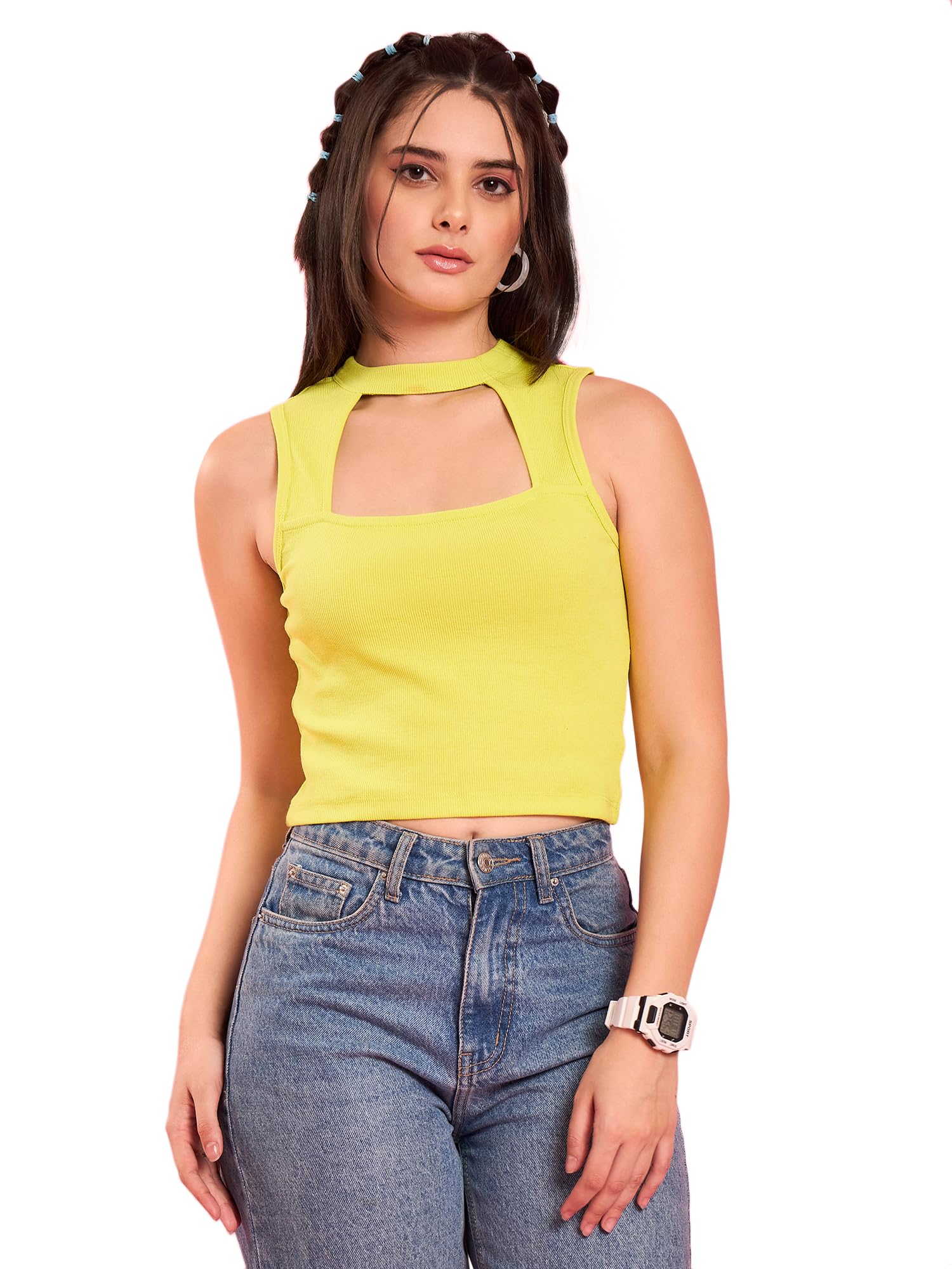 winered Lime Cut-Out High Neck Cotton Crop Top-picture-19