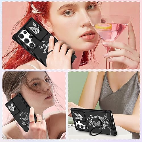 Miniatura 6 de Funda 2 en 1 para Samsung Galaxy S22 Ultra para mujer, bonita funda de teléfono con diseño de mariposa blanca con funda para cámara y soporte de