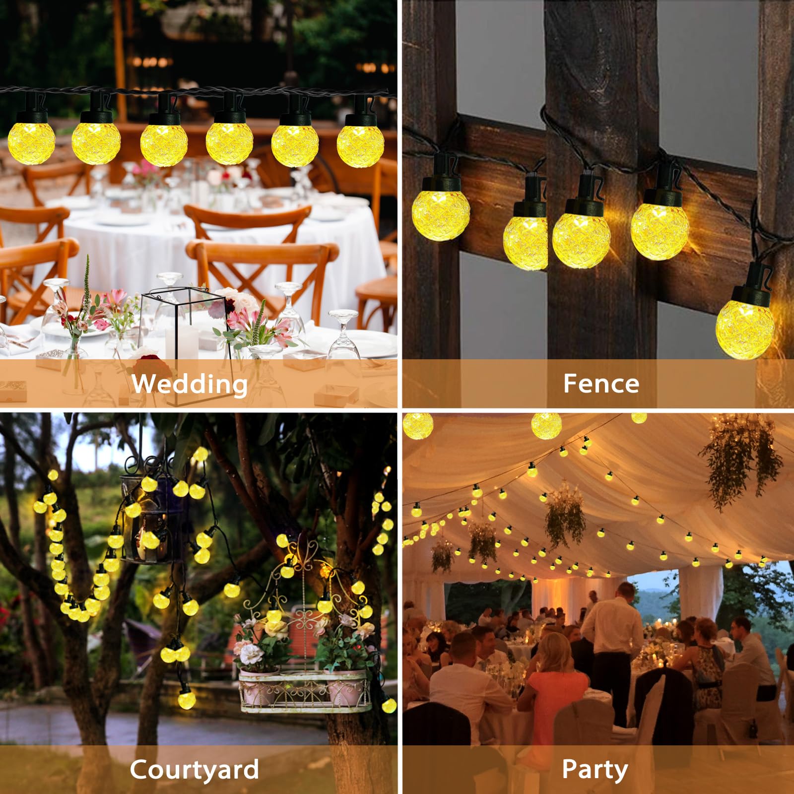 Stringa di luci solari per esterni, 10 m, 8 modalità, globo di cristallo, spina USB, luci natalizie per esterni, recinzioni, patio, cortile, feste, albero, decorazione per interni ed esterni