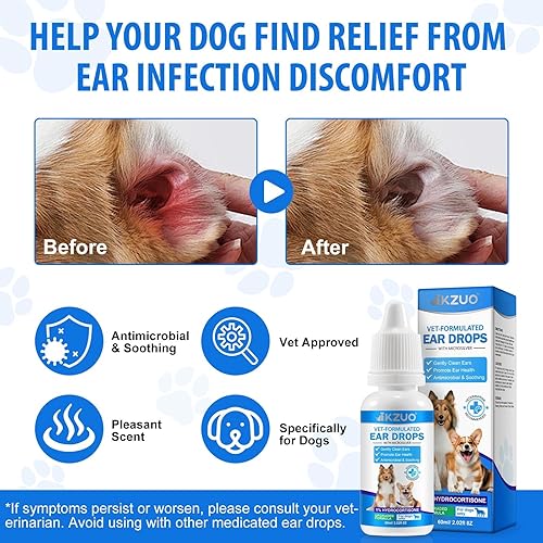 Vista 2 de Tratamiento de infección de oído de perro, gotas para los oídos de perro con hidrocortisona al 1% para perro, para infección por levaduras de perro