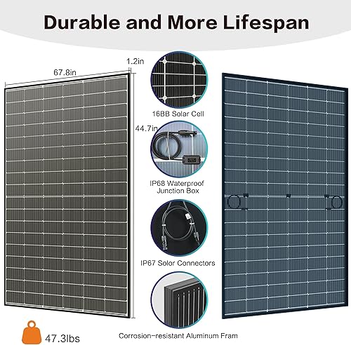 Miniatura 4 de JJN Bifacial - Panel solar de 400 vatios, tipo N 16BB 400 W, 25% módulo solar monocristalino de alta eficiencia para sistemas fotovoltaicos de 12
