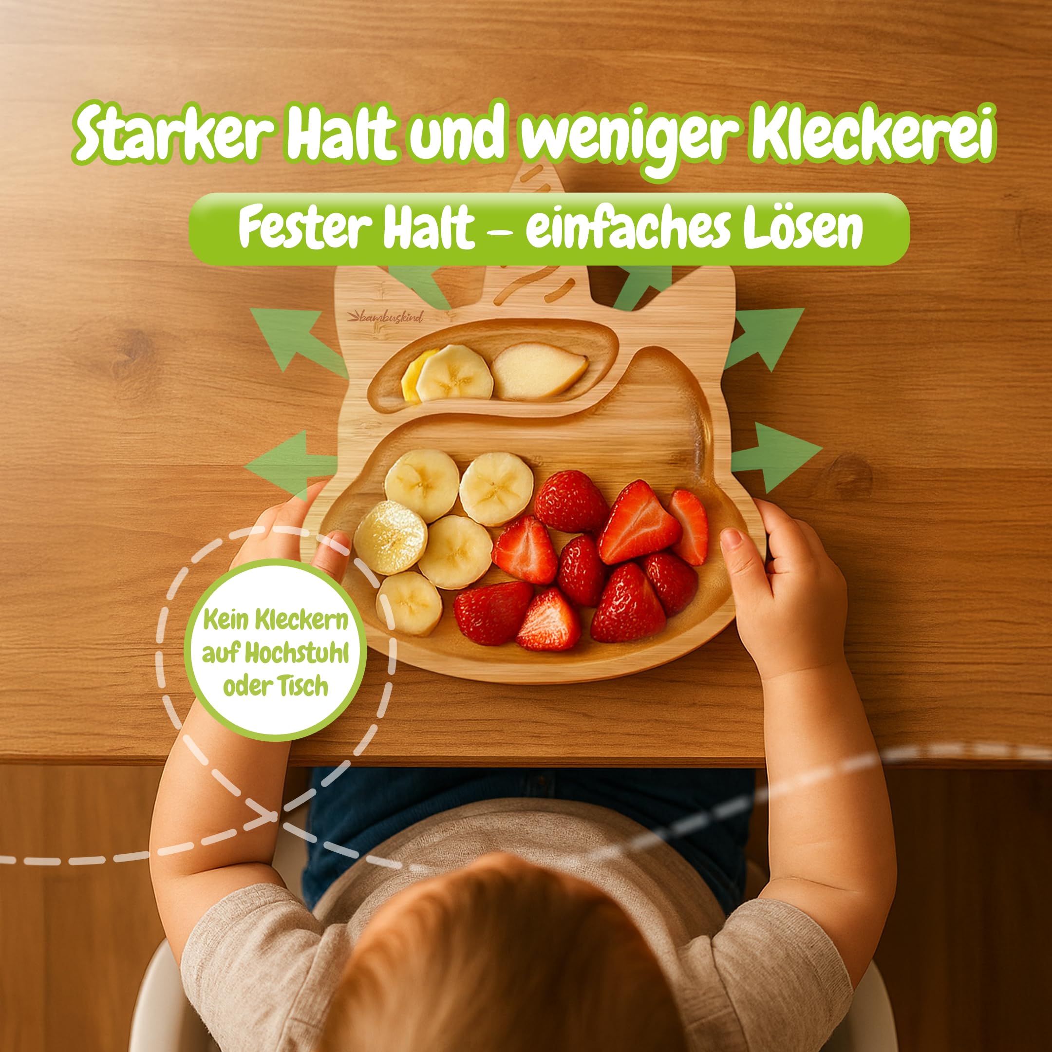 Kinderteller mit Saugnapf – Unicorn Design | Rutschfester Babyteller aus Bambus | Geteilter Teller für Baby & Kleinkind | Frei von BPA, Melamin & Plastik