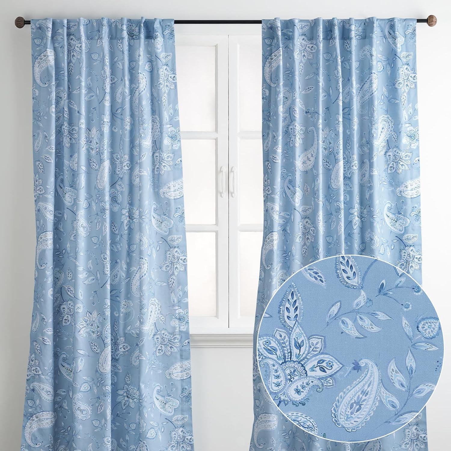 Maison d' Hermine Curtains for Living Room 100% Cotton 84 inch Length Two Panel Light Filtering Curtains for Windows with Rod and Loop Pockets Spring Summer (Ramage - Steel Blue, 50" W x 84" L)