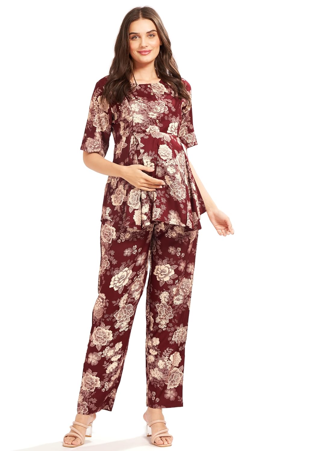 AV2 Women Rayon Printed Maternity Top & Pyjama Set -4050