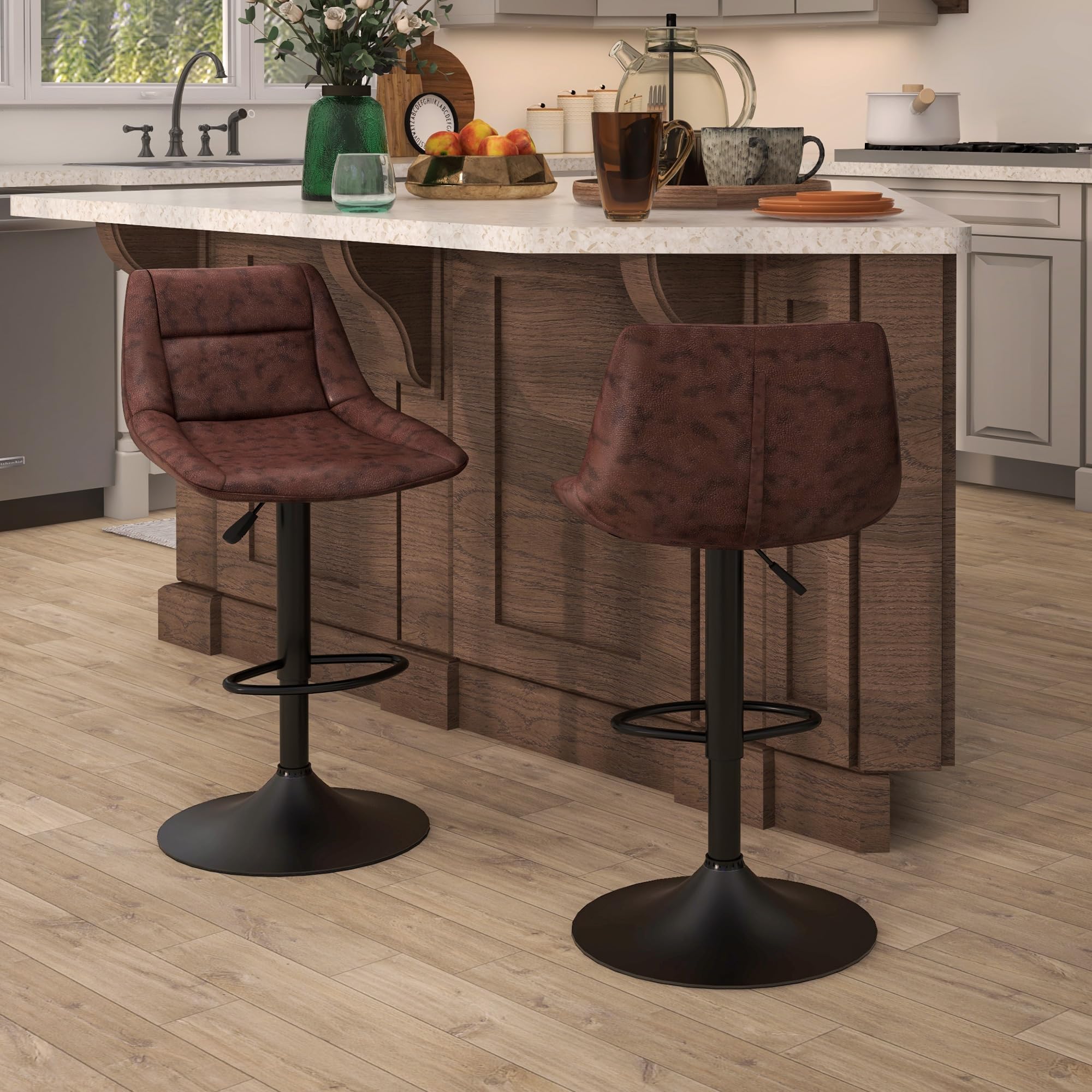 HOMCOM Tabourets de Bar Vintage Repose-Pied Lot de 2 Marron Effet Vieilli