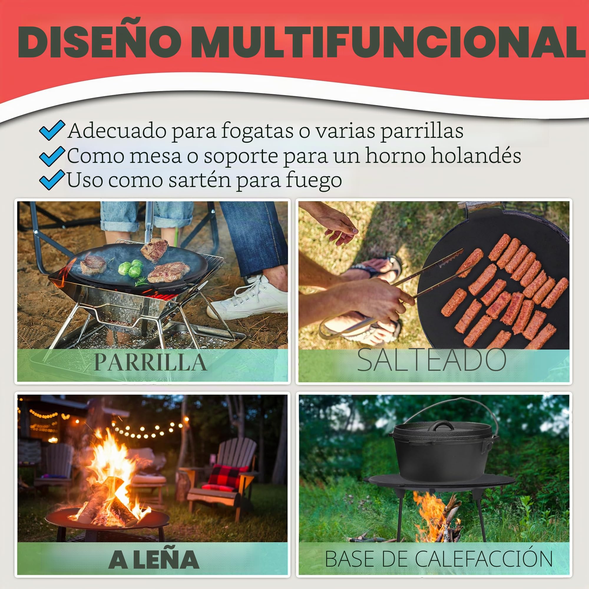 Froadp Plancha Estera para Barbacoa de Camping de Hierro Fundido Alfombrilla para Parrilla de Gas o Carbón con 3 Patas y Bolsa de Almacenamiento Barbacoa Accesoriospara Fiesta en Jardín (Ø45cm)