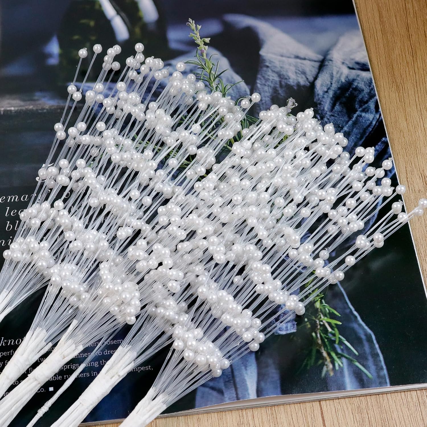 Coshar 50Pcs Pearl Stick Stems Bouquets Christmas Tree Picks and Sprays Pearl Stick for Flower Bouquet for Bride Wedding and Party Decoration(White)